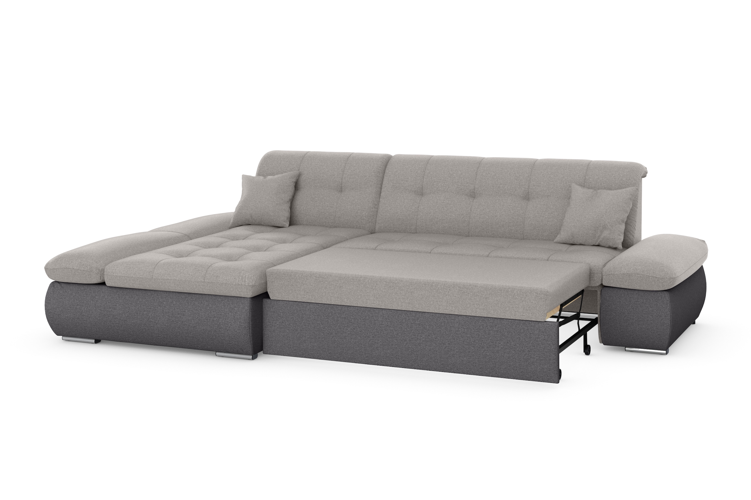 DOMO collection Ecksofa »Moric, L-Form, XXL-Sofa - Breite 300cm«, wahlweise mit Bettfunktion und Armteilverstellung, grau-silber