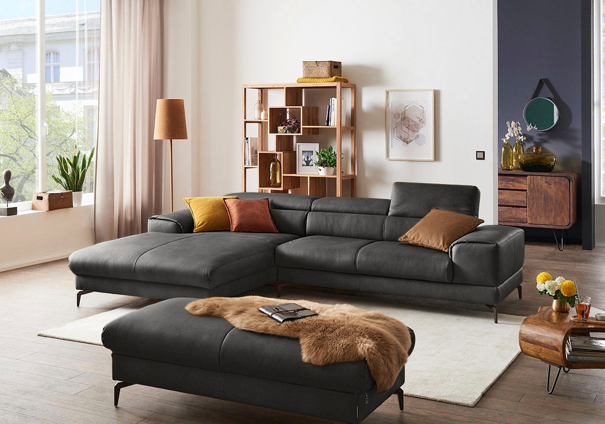 W.SCHILLIG Ecksofa »piedroo, Designsofa mit tollem Sitzkomfort, elegant und bequem, L-Form«, Kopfteilverstellung, wahlweise mit Sitztiefenverstellung, Breite 303cm