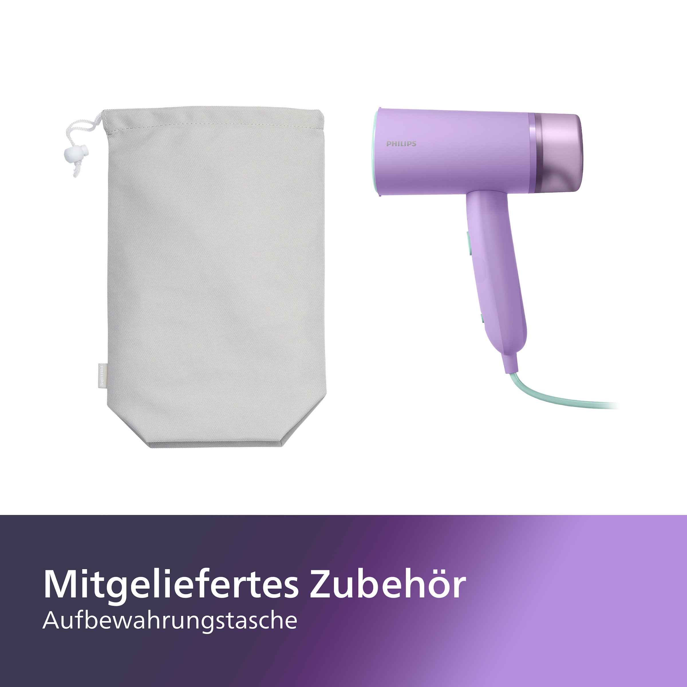 Philips Dampfbürste »STH3010, 100 ml abnehmbarer Wassertank«, 1000 W, kompakter und einklappbarer Steamer, Aufbewahrungstasche inkl.