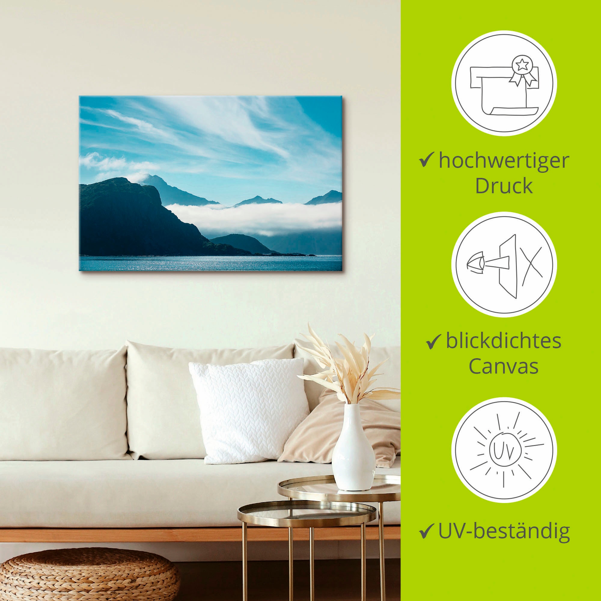 Artland Leinwandbild »Haukland Beach Lofoten«, Berge, (1 St.), auf Keilrahmen gespannt