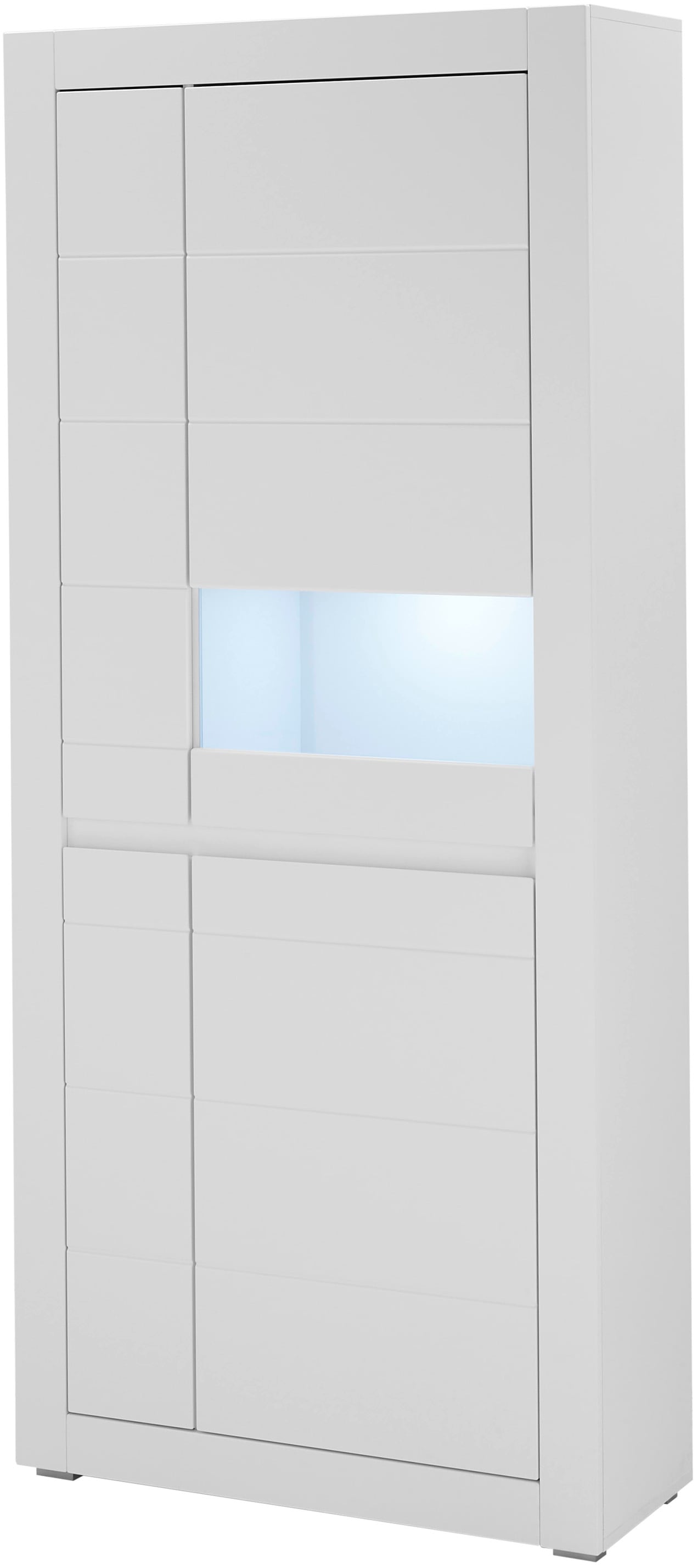 INOSIGN Vitrine »Chester, Hochschrank mit Stauraum, Glasvitrine, Anrichte, Weiß Matt«, (1 St.), austauschbare Blende in der Griffleiste, zeitloses Design, 85 cm breit