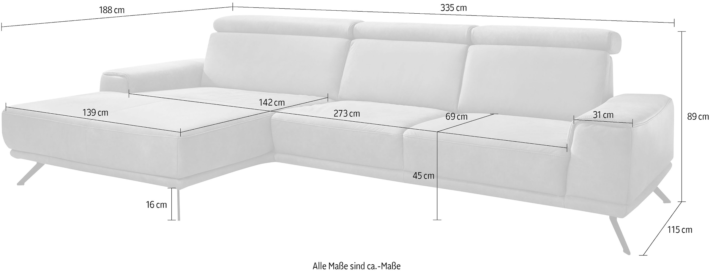 Die PlanBar Ecksofa »PN-EM22041 L-Form«, wahlweise motorisches Canape oder Sitztiefenverstellung