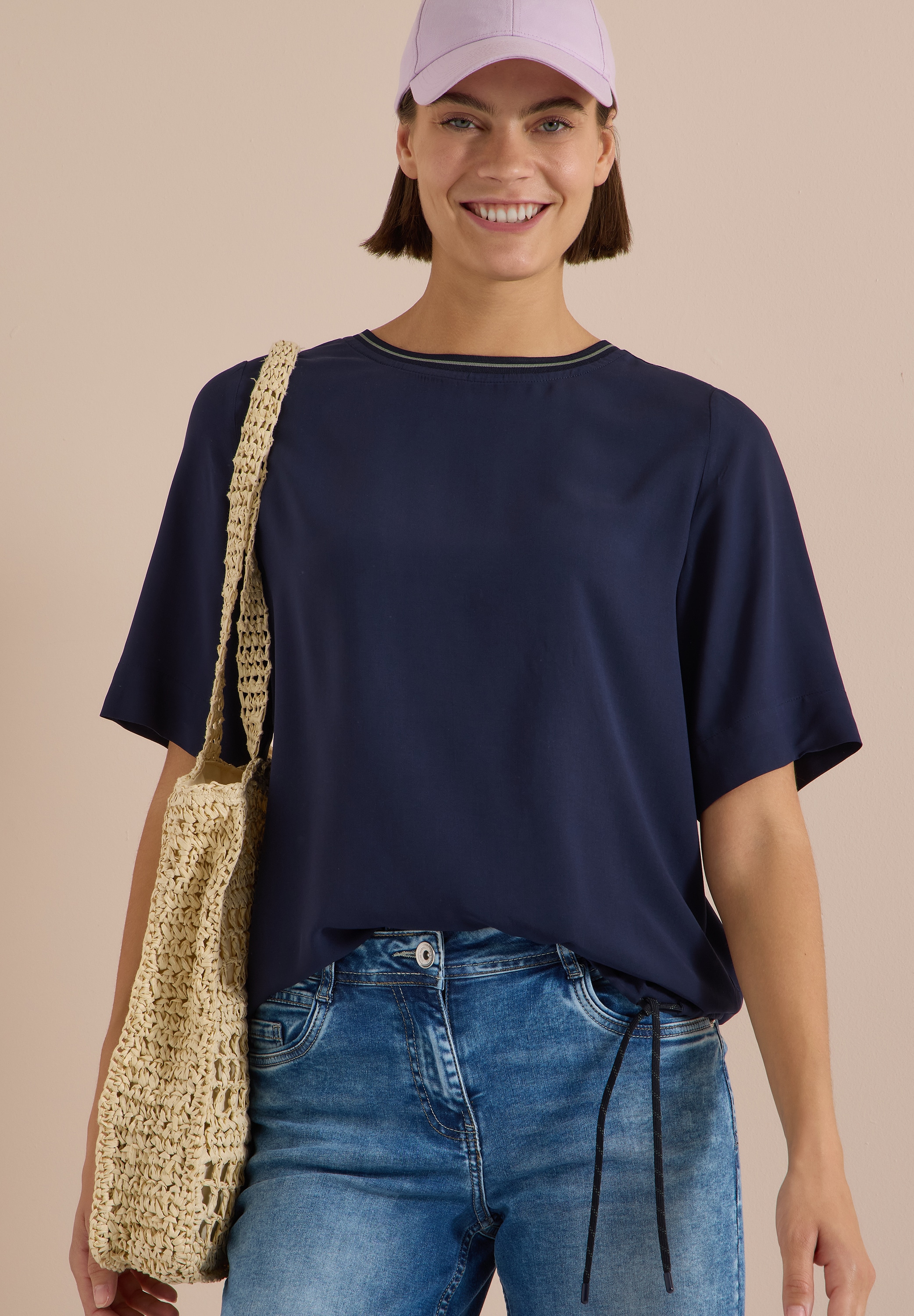 Cecil Shirtbluse Streifendetail am Ausschnitt, Viskosequalität