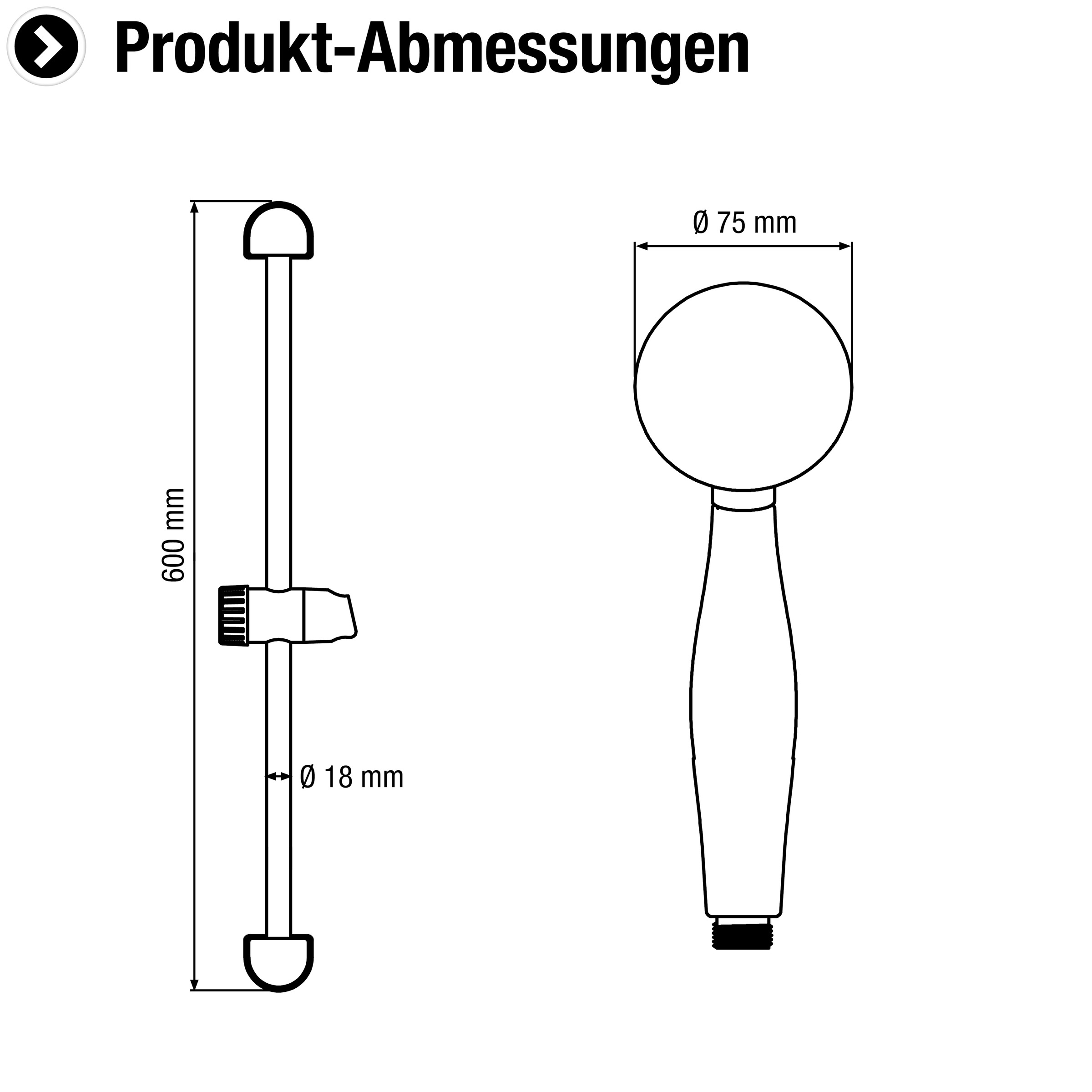 CORNAT Duschsystem »Handbrause 75 mm - 8 Strahlarten: Normal-, ECO-, Soft & Massage« Komplett-Set, 