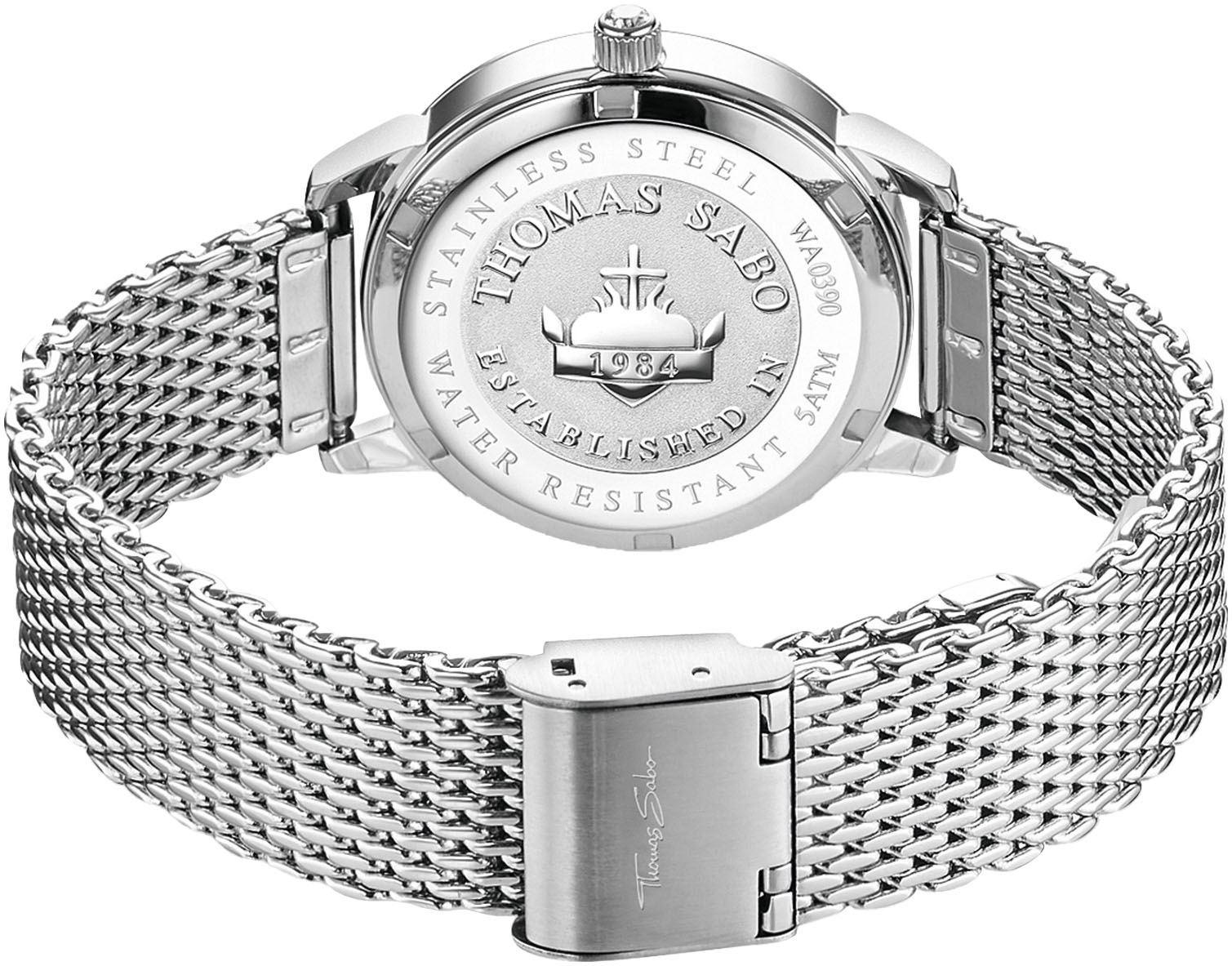 THOMAS SABO Quarzuhr »SNOW FLAKE«, Armbanduhr, Damenuhr, Edelstahlarmband, analog, Saphirbeschichtung