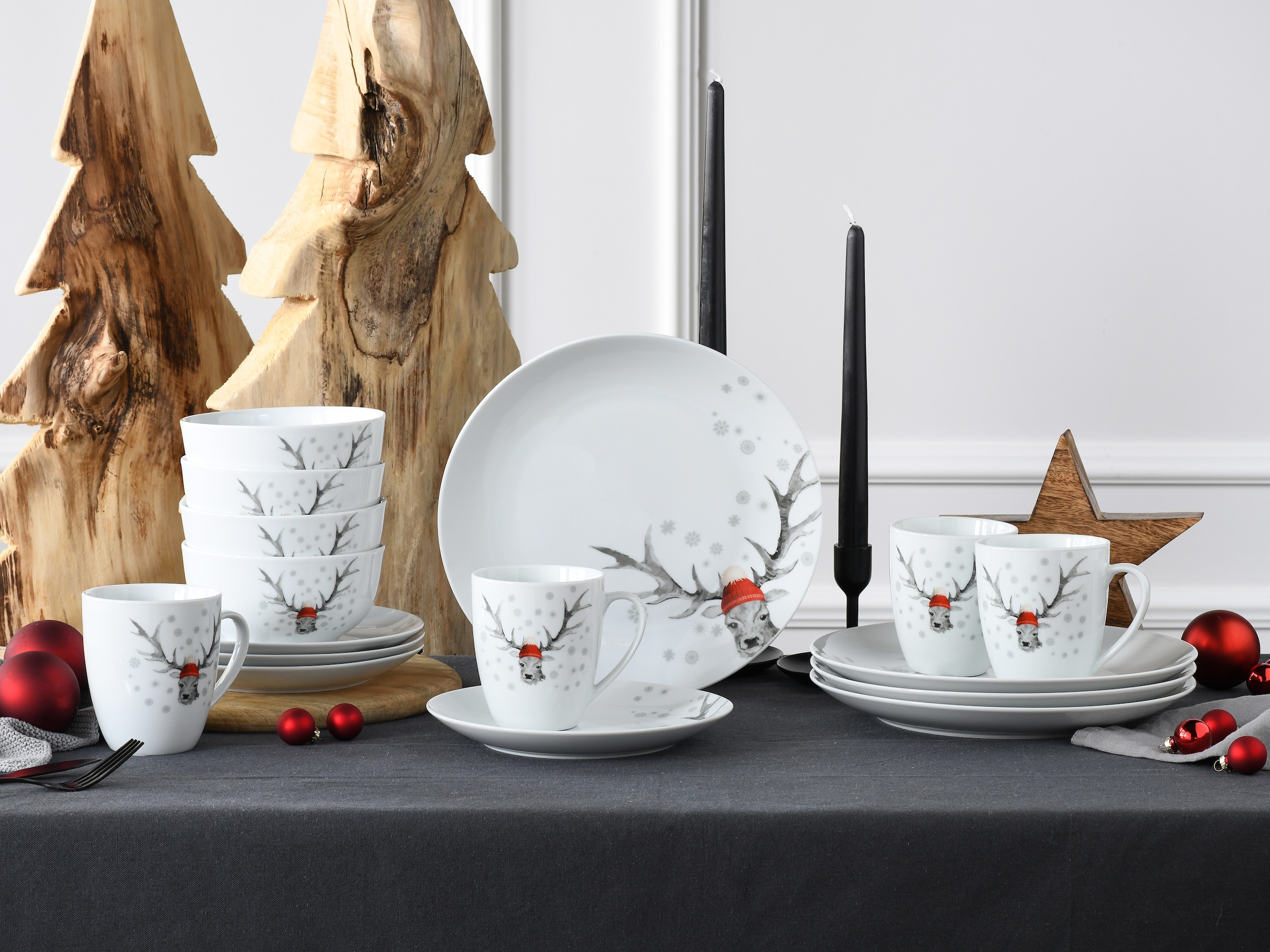 CreaTable Kombiservice »Luna Hirsch«, (Set, 16 tlg.), winterliches Hirsch-Motiv