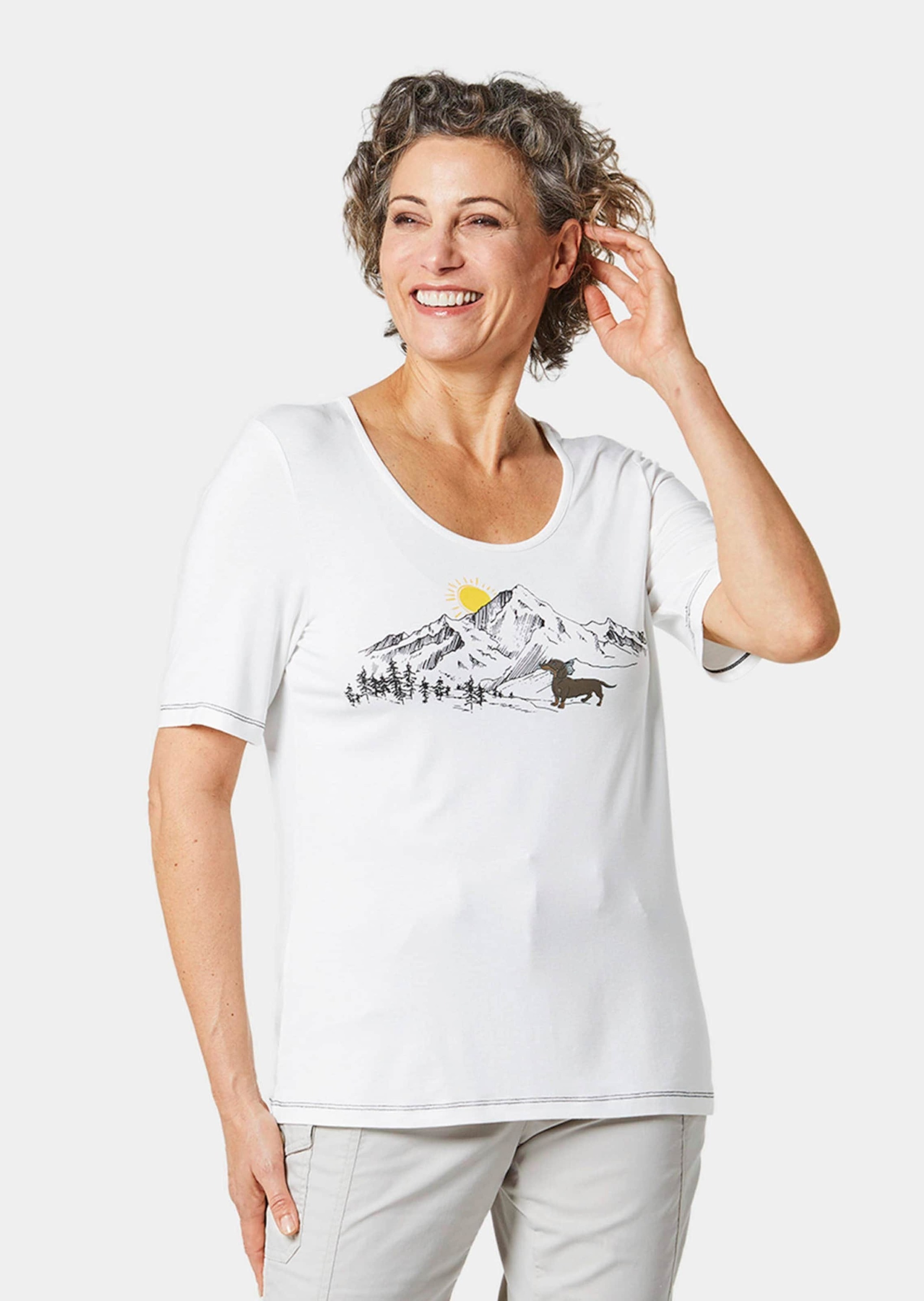 GOLDNER Kurzarmshirt »Kurzgröße Trageangenehmes Shirt mit Frontprint«