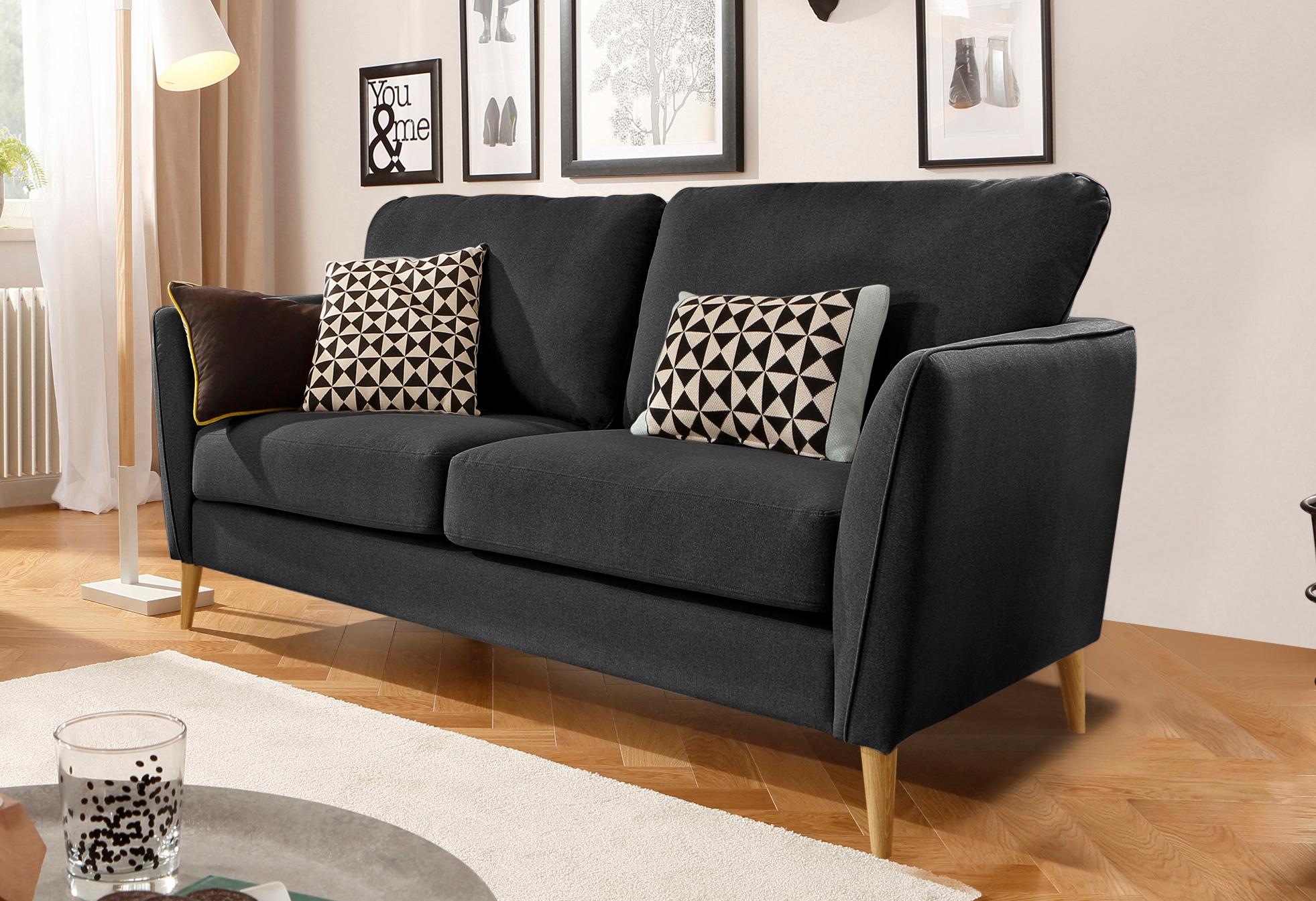 Home affaire 2-Sitzer »MARSEILLE Kompaktsofa 170 cm, Cord, Flachgewebe, Struktur, Webstoff«, Massivholzbeine Eiche, Landhausstil, Wellenunterfederung