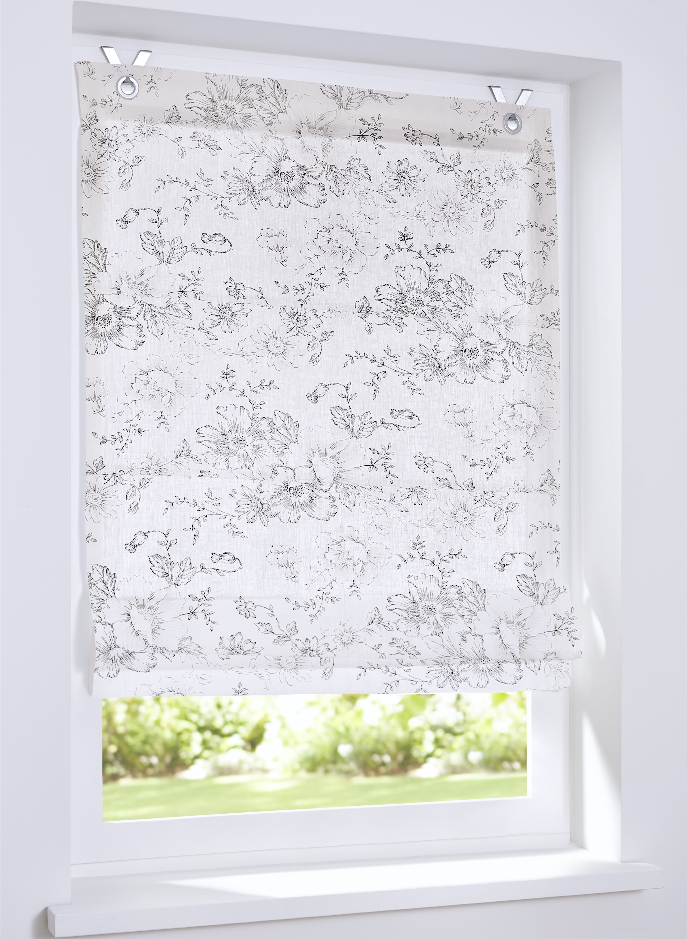 Kutti Raffrollo »Joy« mit Hakenaufhängung ohne Bohren freihängend Baumwolle Landhausstil in grau