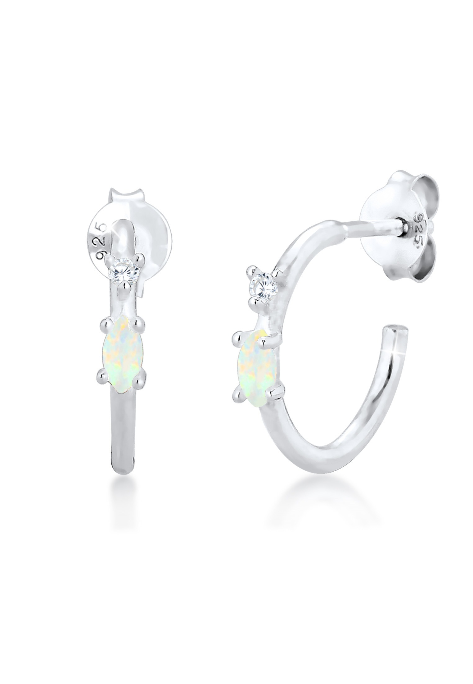 Elli Paar Creolen »Ohrringe Stecker Opal Marquise und Zirkonia 925 Silber«
