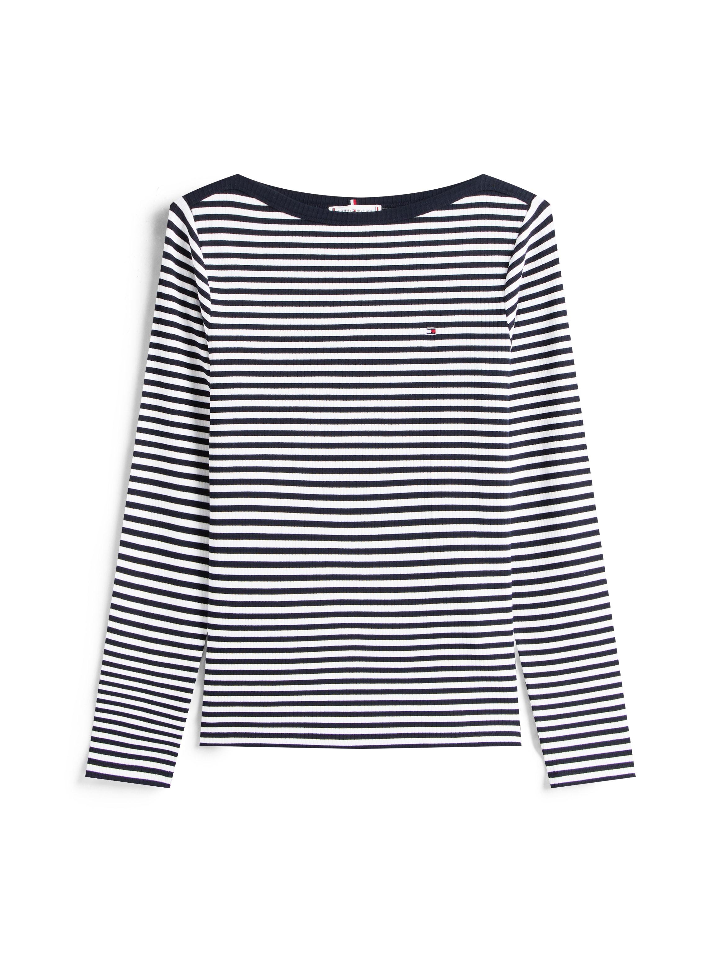 Tommy Hilfiger Langarmshirt »SLIM 5X2 RIB BOAT-NK LS mit U-Boot Ausschnitt und Rippstruktur«, unifarben, casual, slim fit, Viskosemix, U-Boot-Ausschnitt