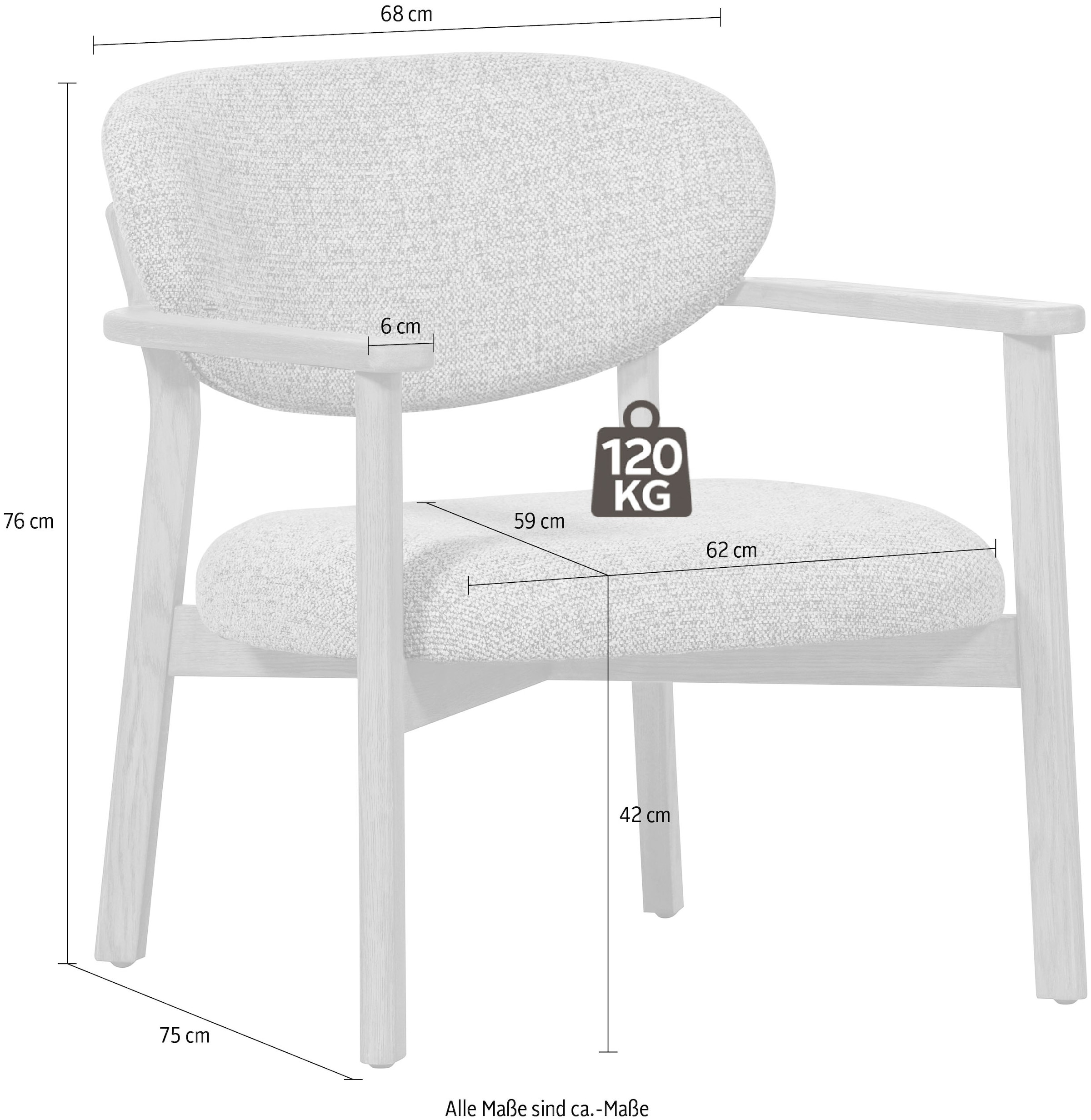 WOOOD Loungesessel »Udar mit Eichenholzgestell und More-Melange-Bezug, B68 x T75 x H76 cm« Sehr hohe Verschleißfestigkeit, Armlehnen integriert, Tragkraft 120 kg