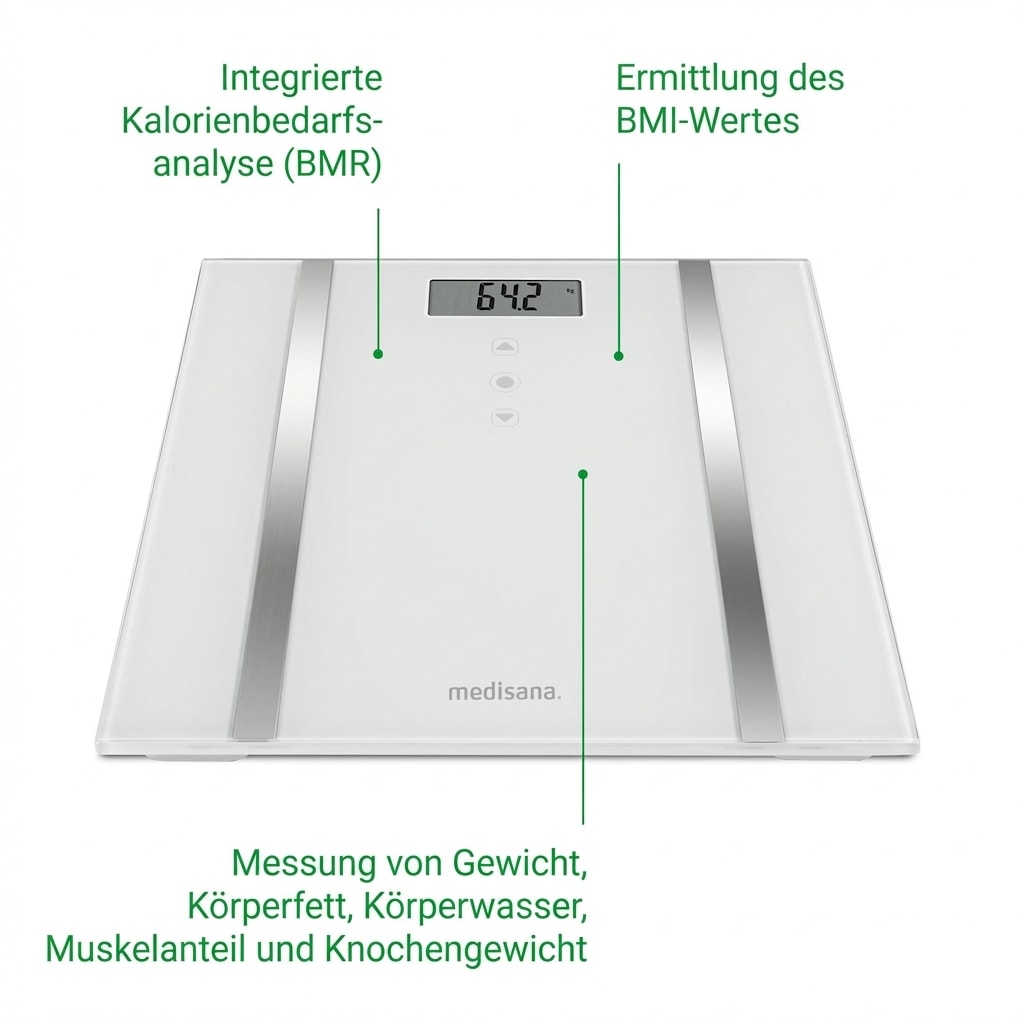 Medisana Körper-Analyse-Waage »BS 483« Gewicht, Körperfett, Körperwasser, Muskelanteil, Knochengewicht, BMI