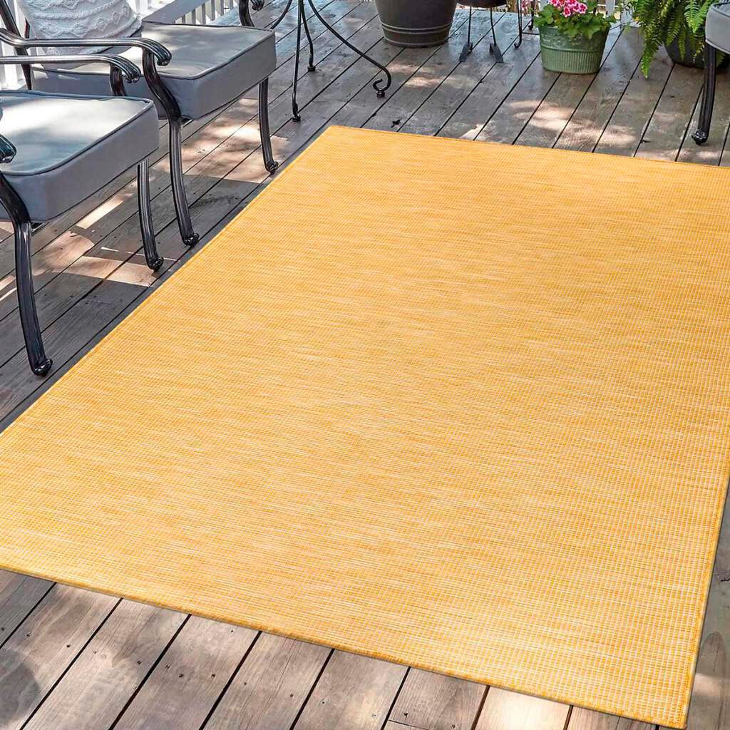 Carpet City Outdoorteppich »PALM 2778« rechteckig 5 mm Höhe Läufer, Wetterfest & UV-beständig, für Balkon, Terrasse, Küche, flach in gelb