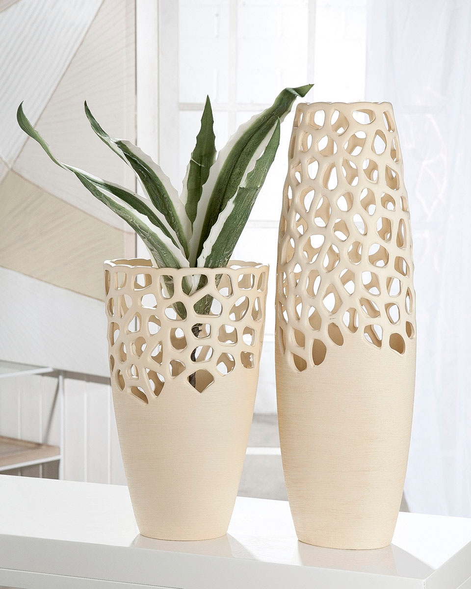 GILDE Bodenvase »Bologna, Dekovase«, (1 St.), Vase aus Keramik, mit gekratzer Oberflächenstruktur, Höhe ca. 60,5 cm