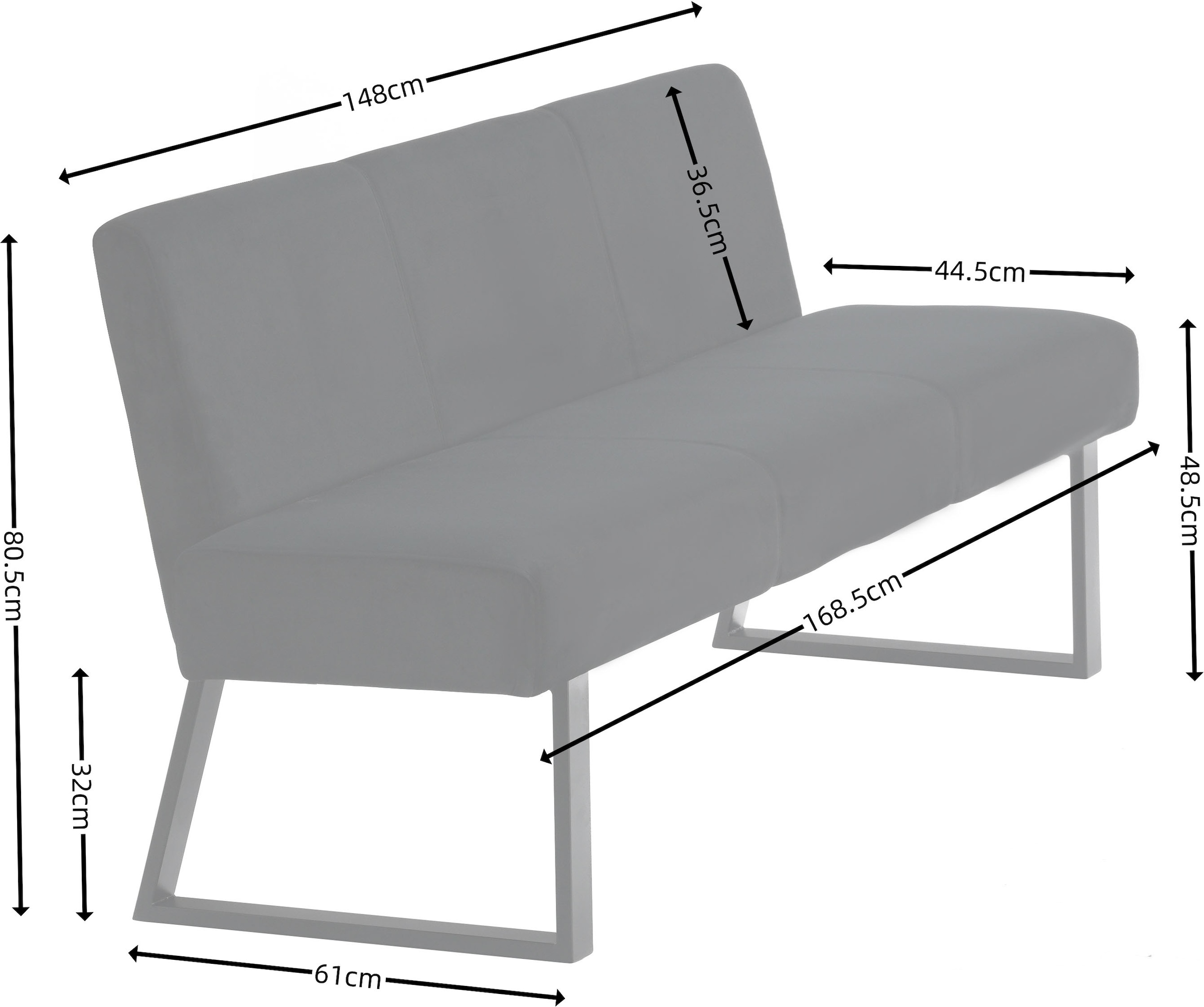 Home affaire Polsterbank »Gladio, TOPSELLER!, OTTOs Choice«, (Esszimmerbank, Sitzbank, Bank), mit Taschenfederkern, schwarzes Metallgestell, Breite 148 cm