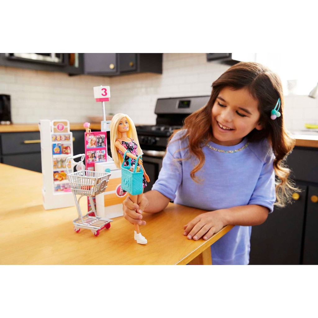 Barbie Anziehpuppe »Supermarkt und Puppe«, (Set, 20 tlg., inkl. Supermarkt)