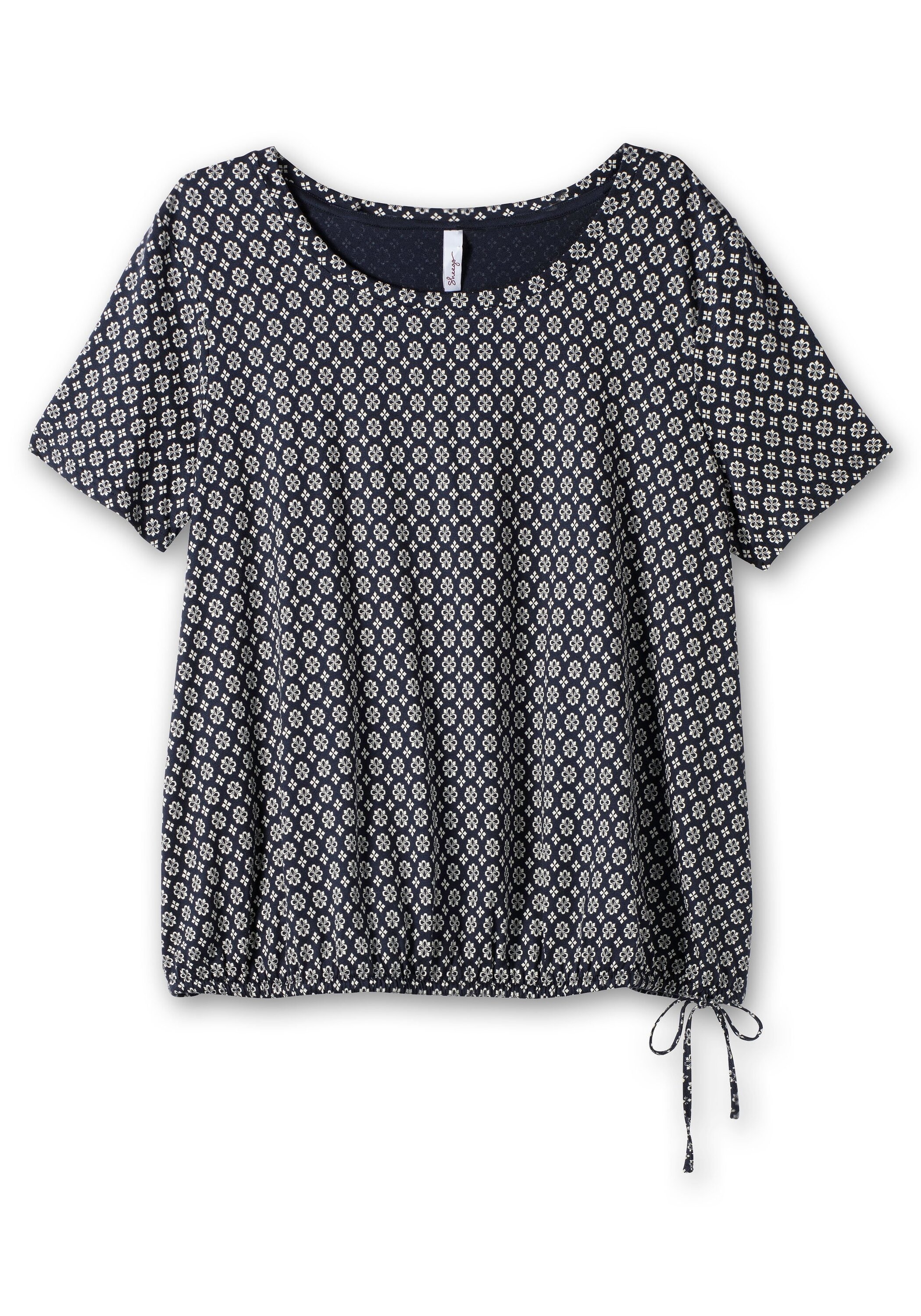 Sheego T-Shirt »Shirt mit Tunnelzug am Saum und Alloverprint«, mit Tunnelzug am Saum und Alloverprint