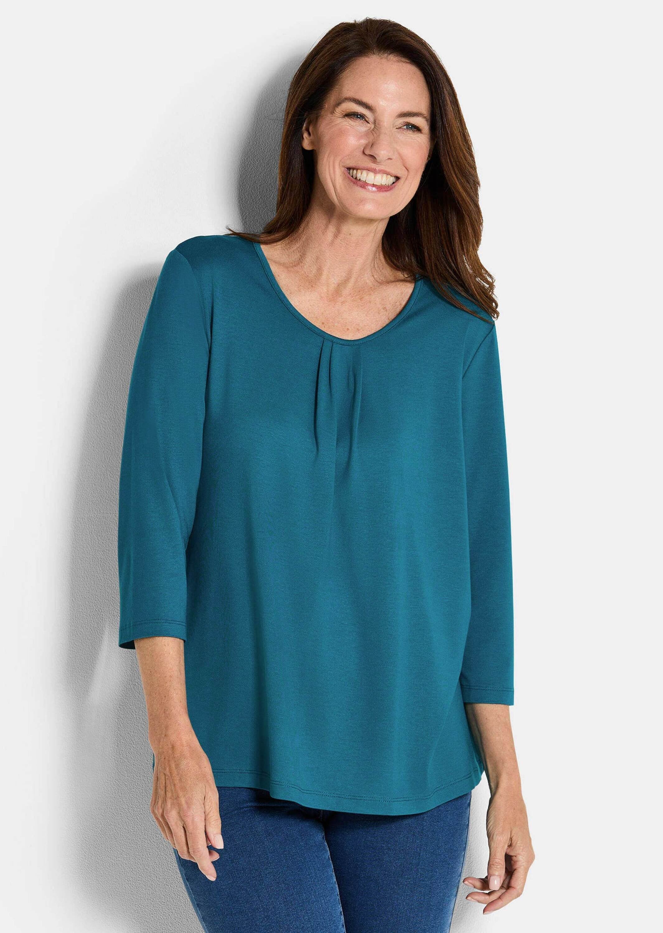 GOLDNER Kurzarmshirt »Kurzgröße Viskose-Oberteil mit Halbarm« Falten