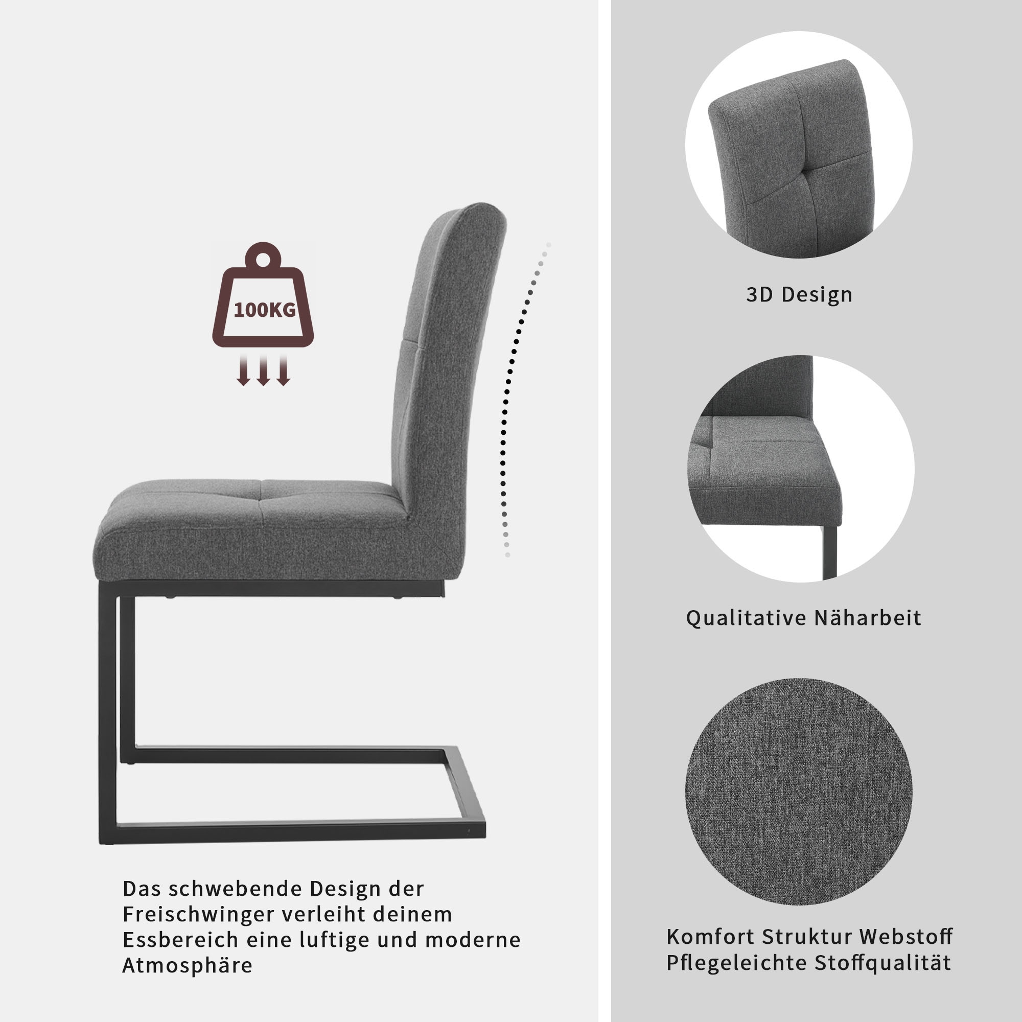 Home affaire Esszimmerstuhl »Geranie Freischwinger, Schwingstuhl« (Set) 2 Stk.mit 3D-Steppung, robustes Gestell, hochwertiger Stoff