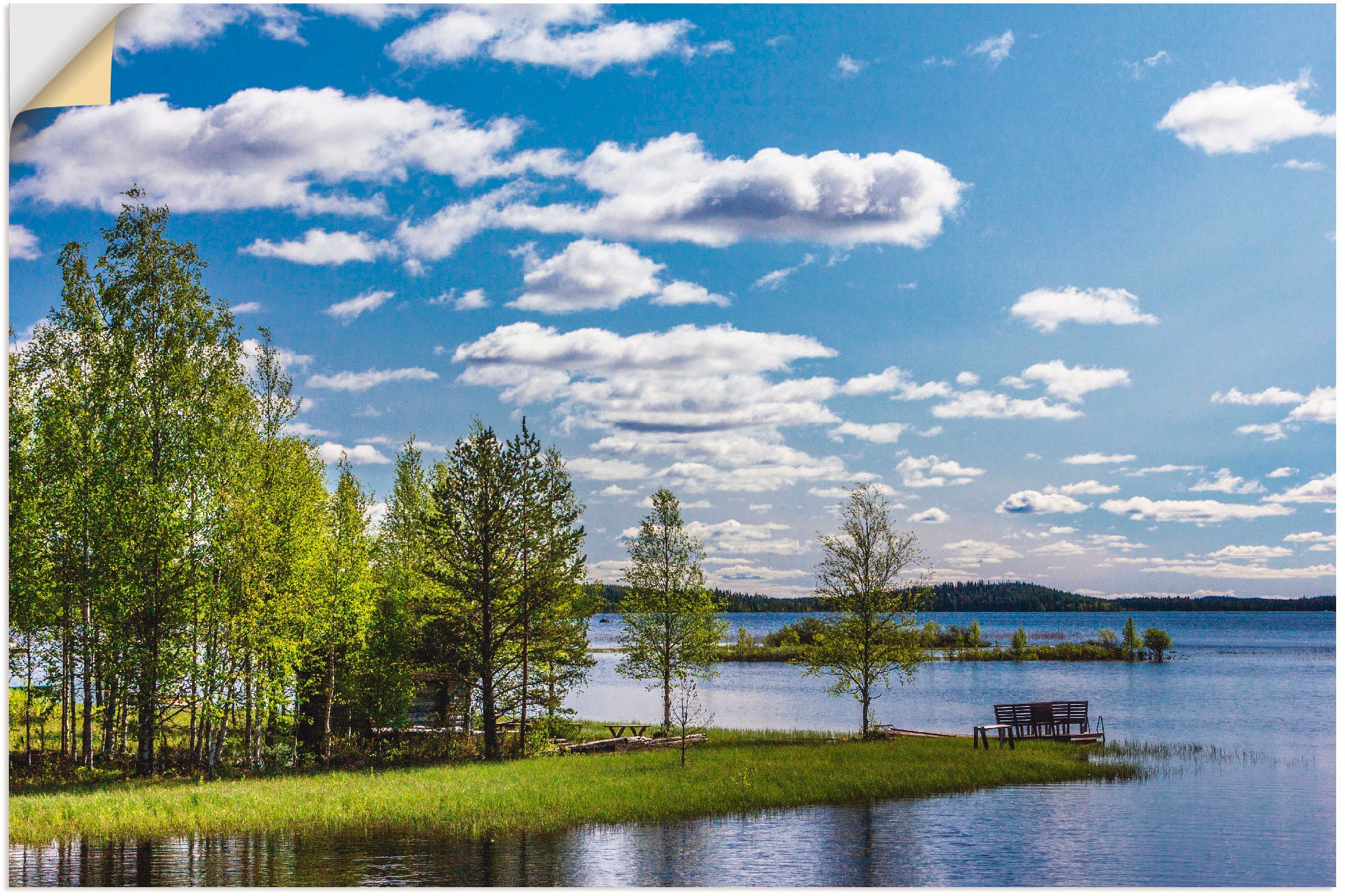 Artland Wandbild »Bank am See in Finnland«, Gewässer, (1 St.), in vielen Größen & Produktarten - Alubild / Outdoorbild für den Außenbereich, Leinwandbild, Poster, Wandaufkleber / Wandtattoo auch für Badezimmer geeignet