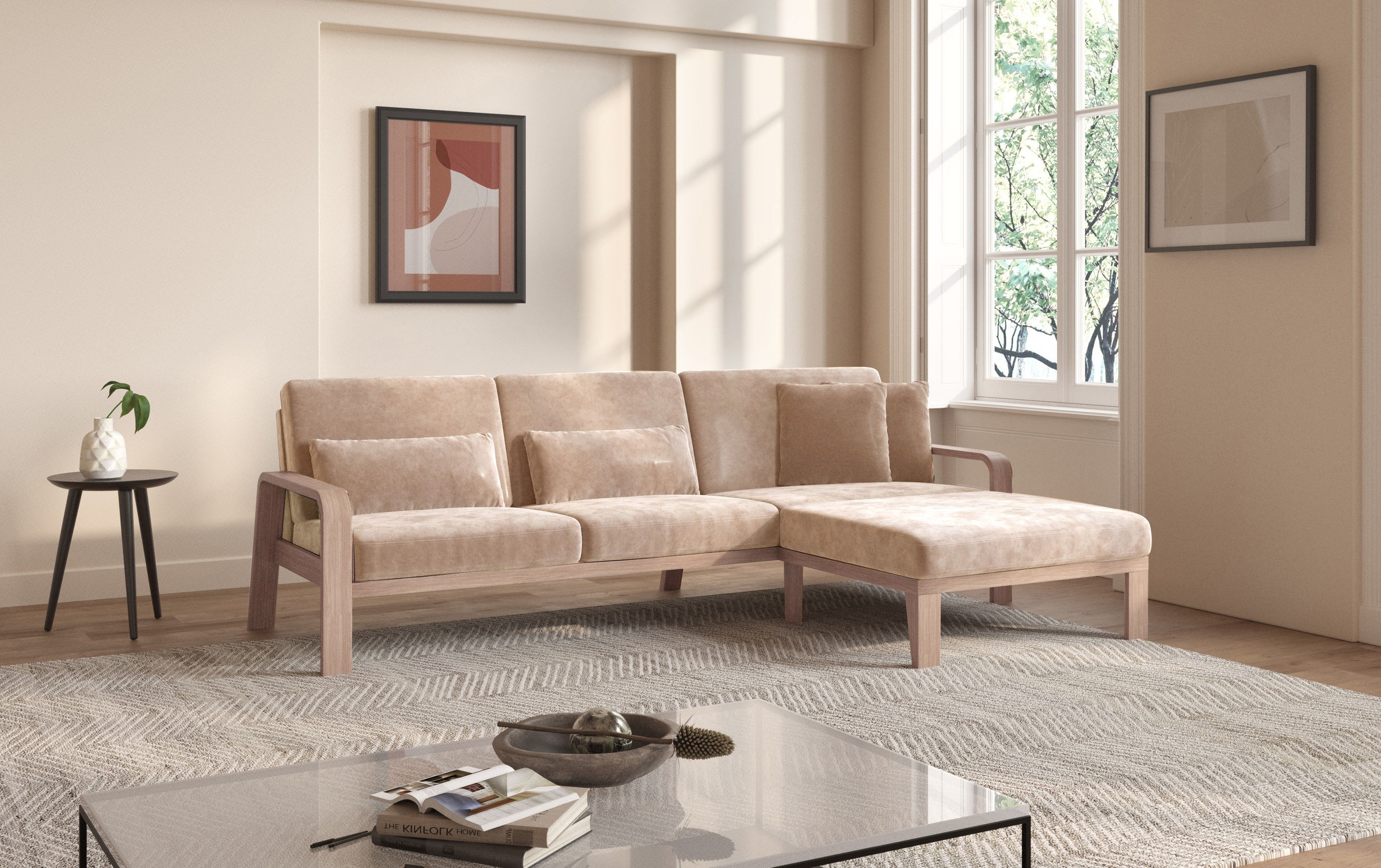 sit&more Ecksofa »Kolding L-Form«, Armlehnen aus Buchenholz in natur, verschiedene Bezüge und Farben