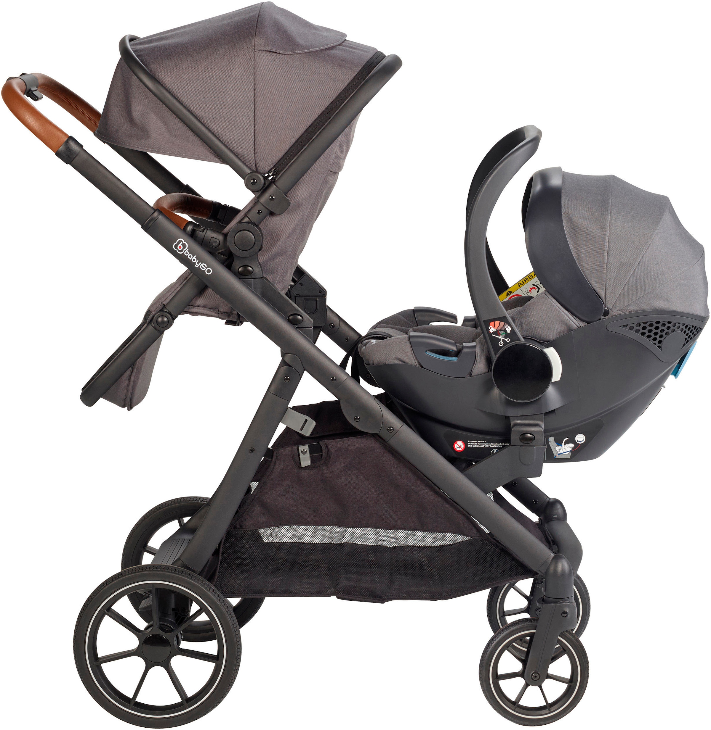 BabyGo Zwillingswagen »Duo«, inklusive Babywannen, Babyschalen, Regebezüge & Wickeltasche
