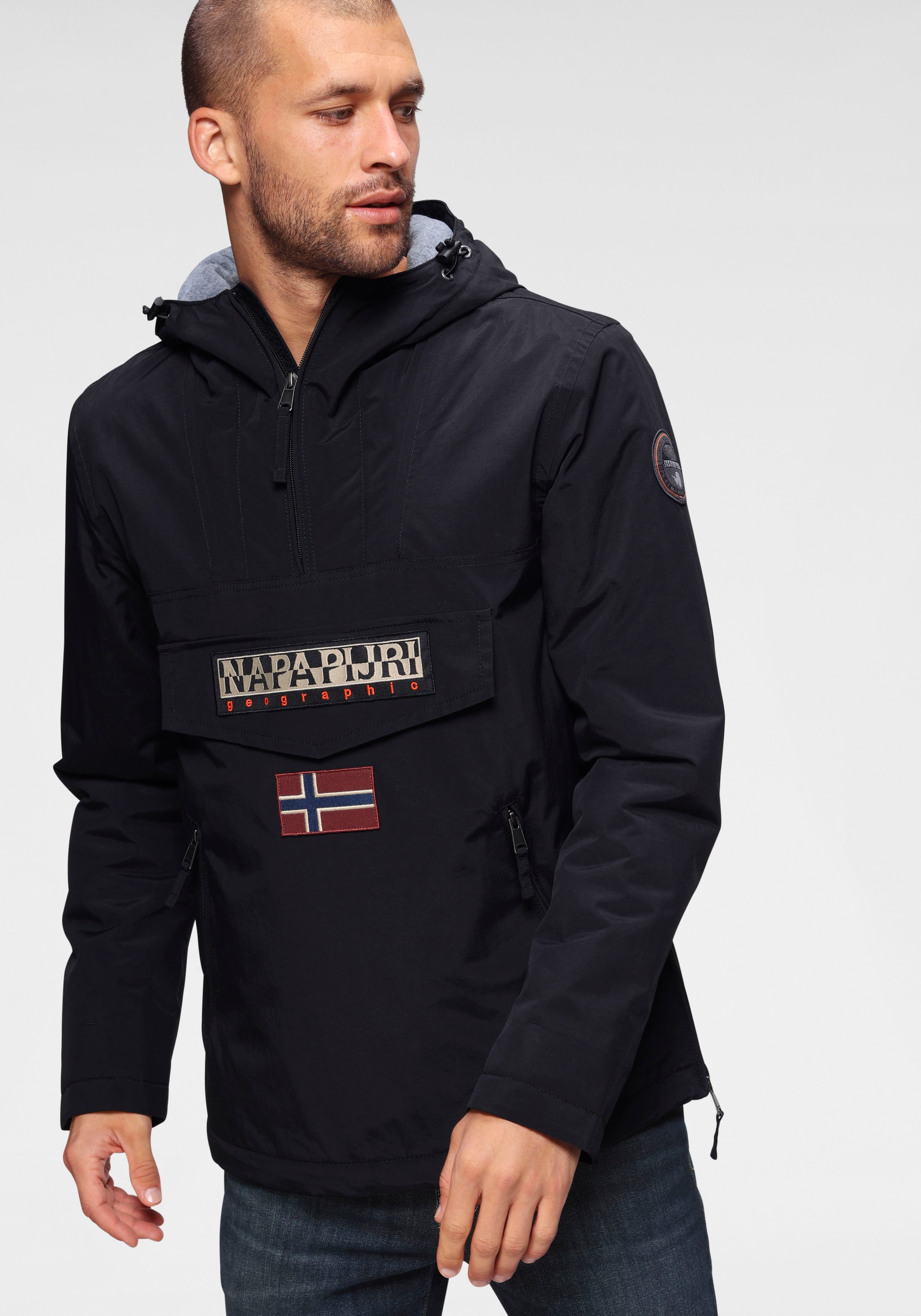 windbreaker with front pocket