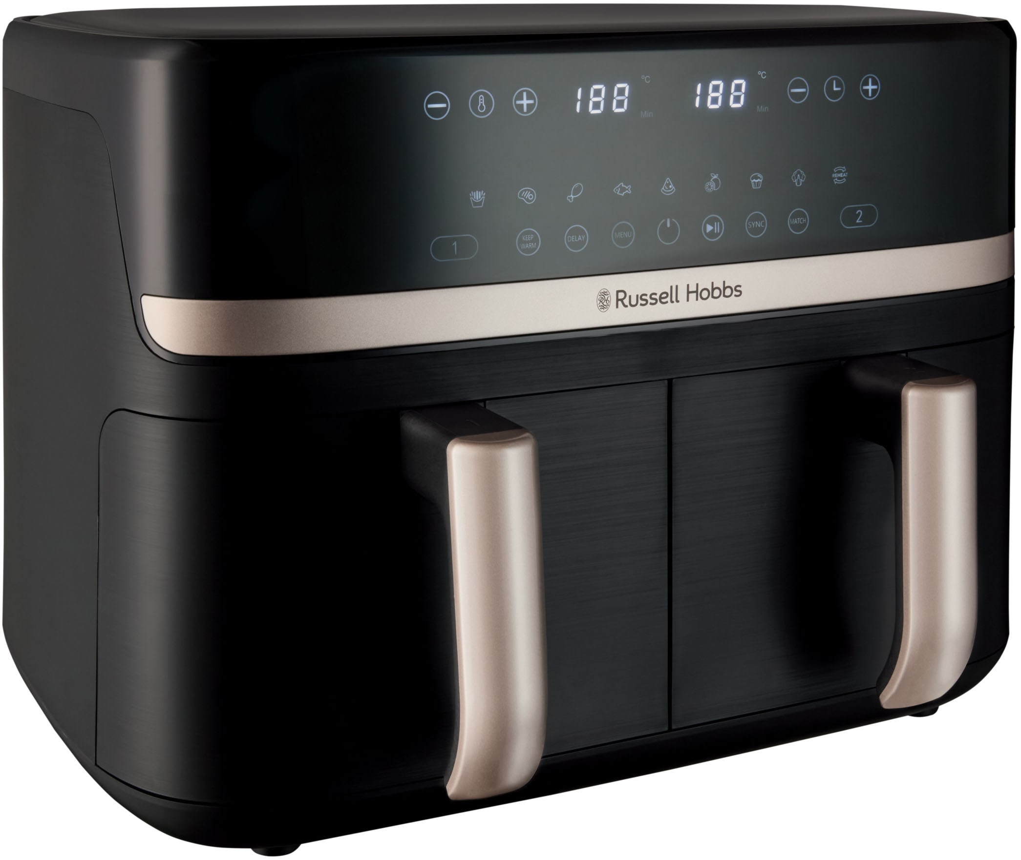 Russell Hobbs Heißluftfritteuse »27680-56 s SatisFryTM Dual basket, 4,5L« 2800 W Airfryer–wenig oder kein Öl erforderlich, 9 Programme, 9 L in schwarz