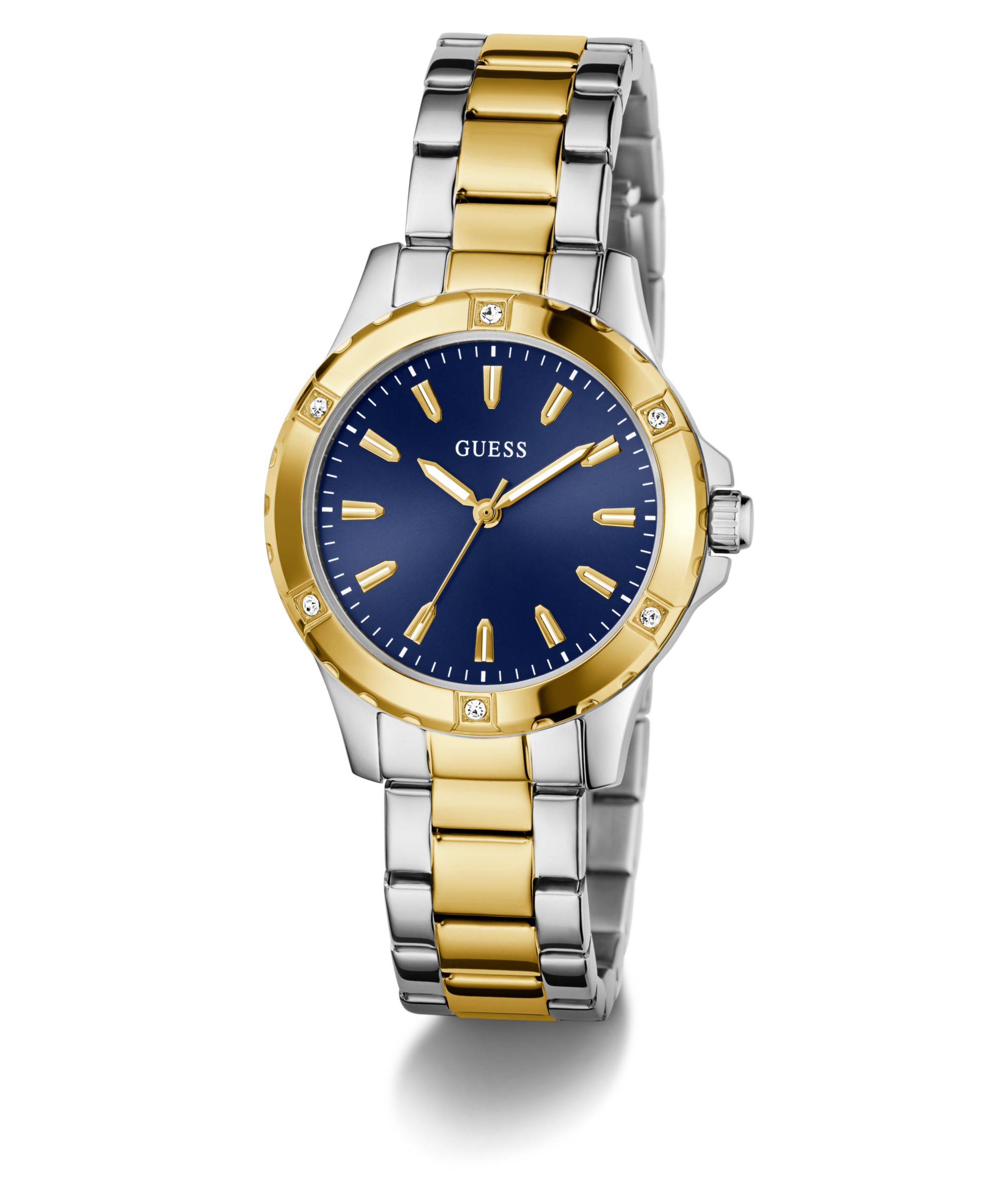 Guess Quarzuhr »MIST« Armbanduhr, Damenuhr, Edelstahlarmband, Kristallsteine