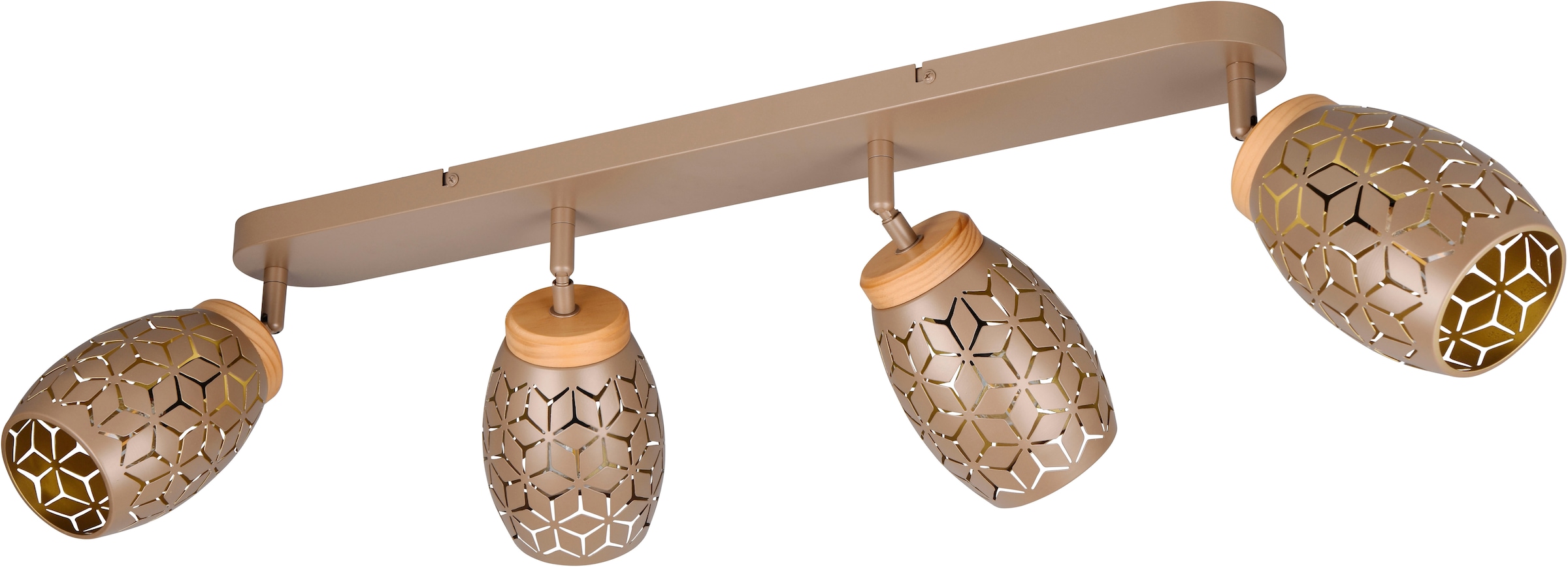 REALITY Leuchten Deckenstrahler »BIDAR 4-flammig, exkl 4x E14 max 10W, Deckenlampe Spots verstellbar« E14 1 Stk. warmweiß - kaltweiß Metall-Lampenschirm mit Lasercut Muster und Holz-Dekoelementen