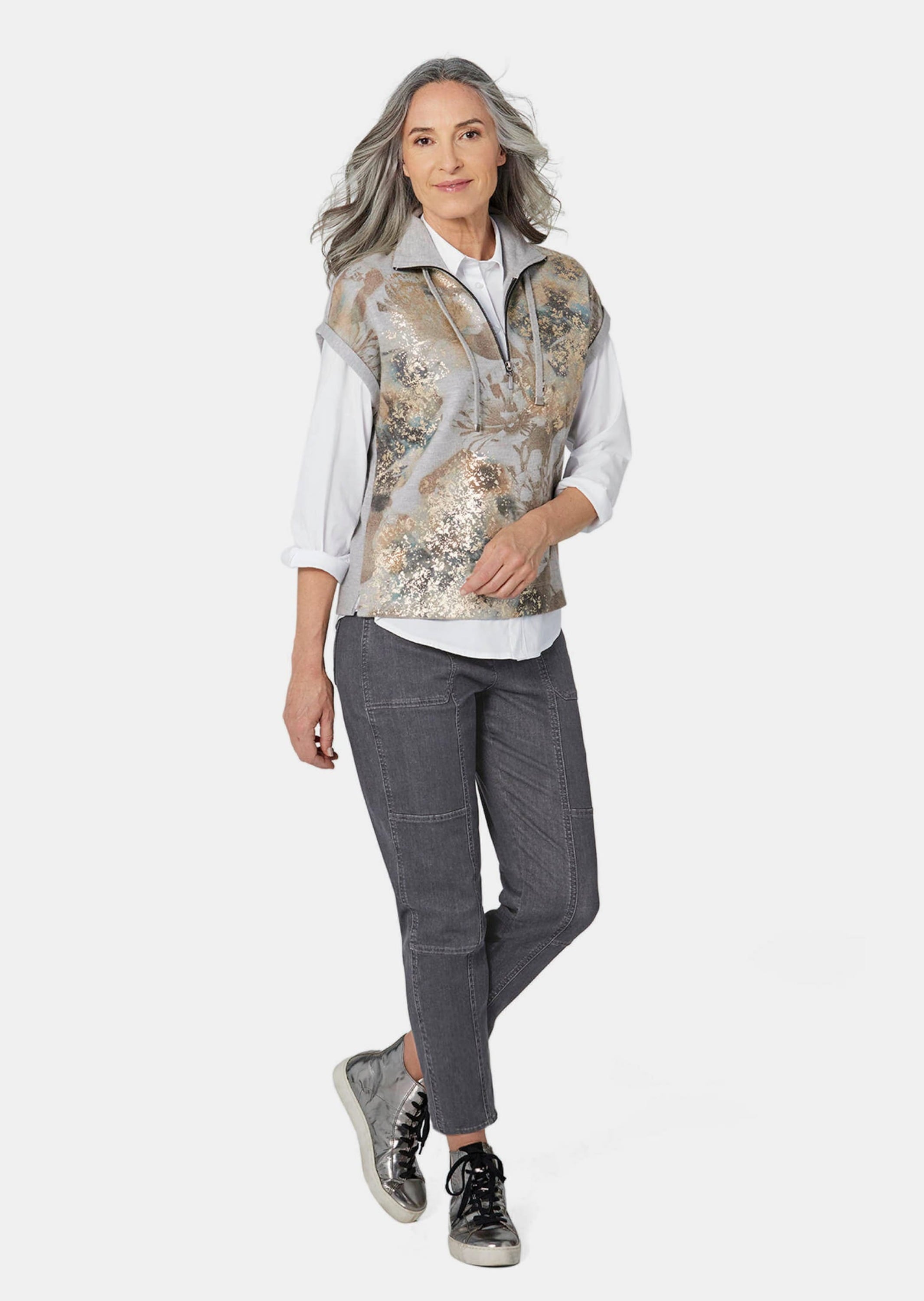 GOLDNER Kurzarmshirt »Kurzgröße Kurzarm Sweatshirt« Metallisches Garn