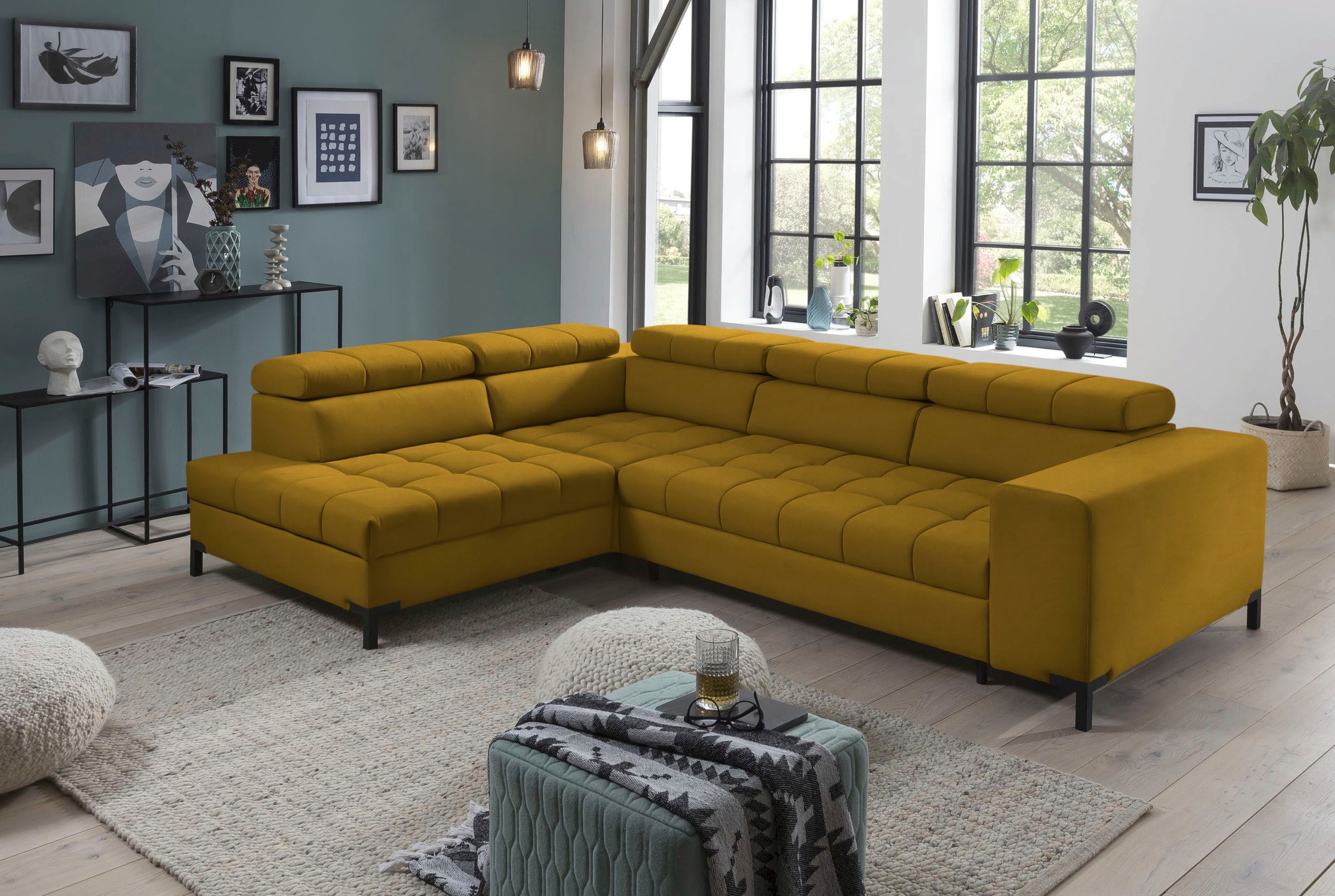 exxpo - sofa fashion Ecksofa »Bocco, hochwertige Verarbeitung, toller Sitzkomfort, bequem, L-Form«, wahlweise mit Bettfunktion u. Bettkasten, inkl. Kopfteilverstellung