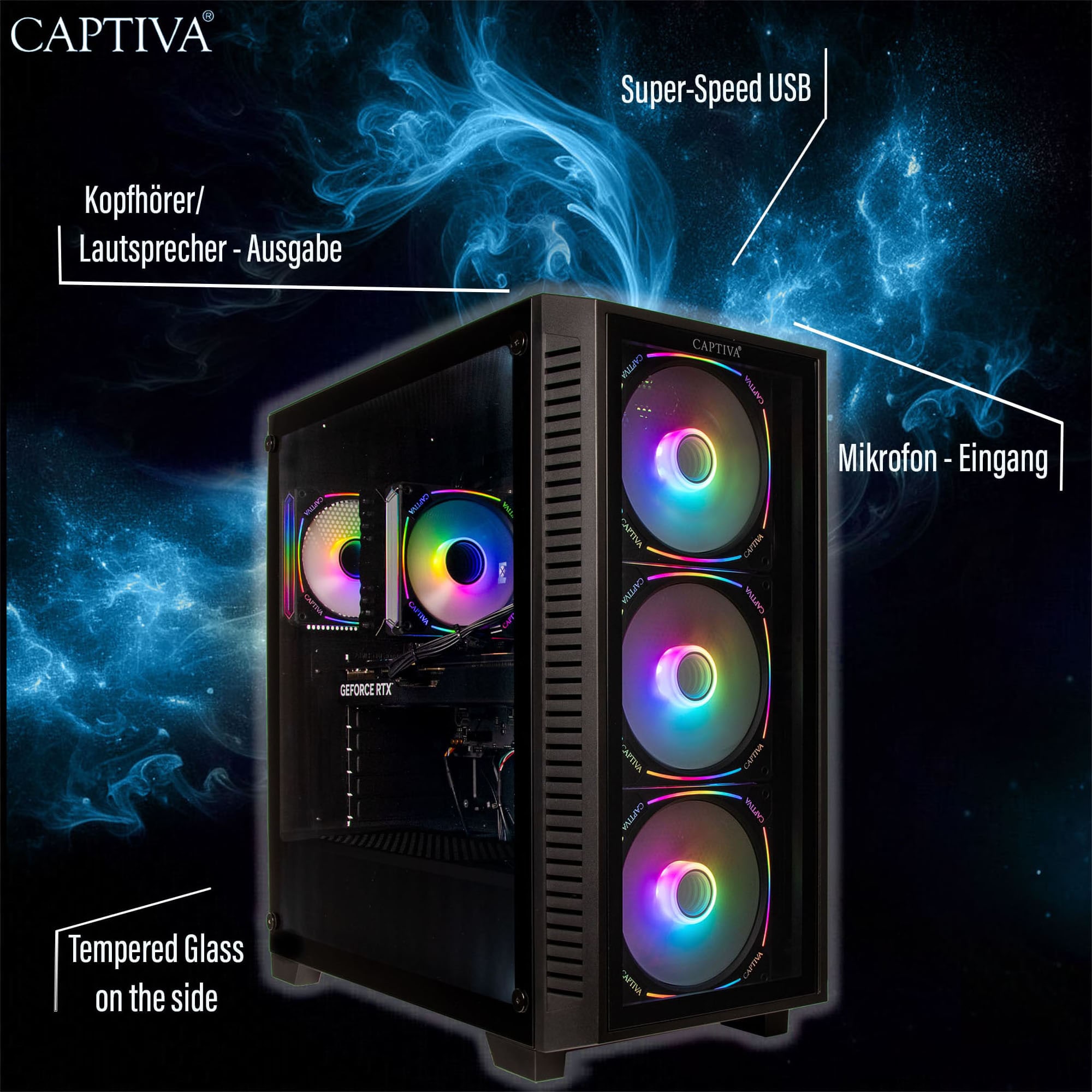 CAPTIVA Gaming-PC-Komplettsystem »Advanced Gaming R94-948 TFT Bundle« 27 ″ AMD Ryzen 7 GeForce® RTX™ 5060 Ti 32 GB RAM 2.000 GB SSD