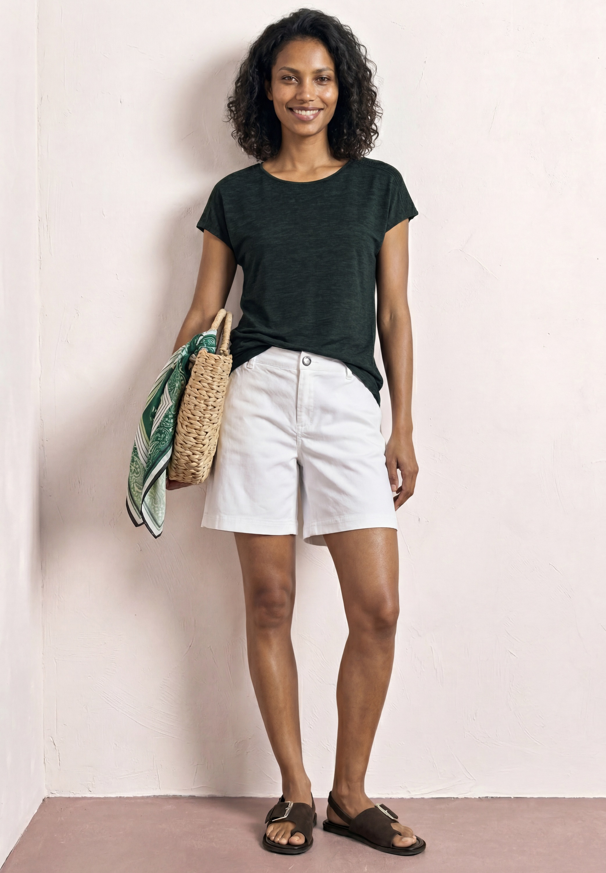STREET ONE Shirttop Sommershirt mit Boat Neck und Smok-Detail