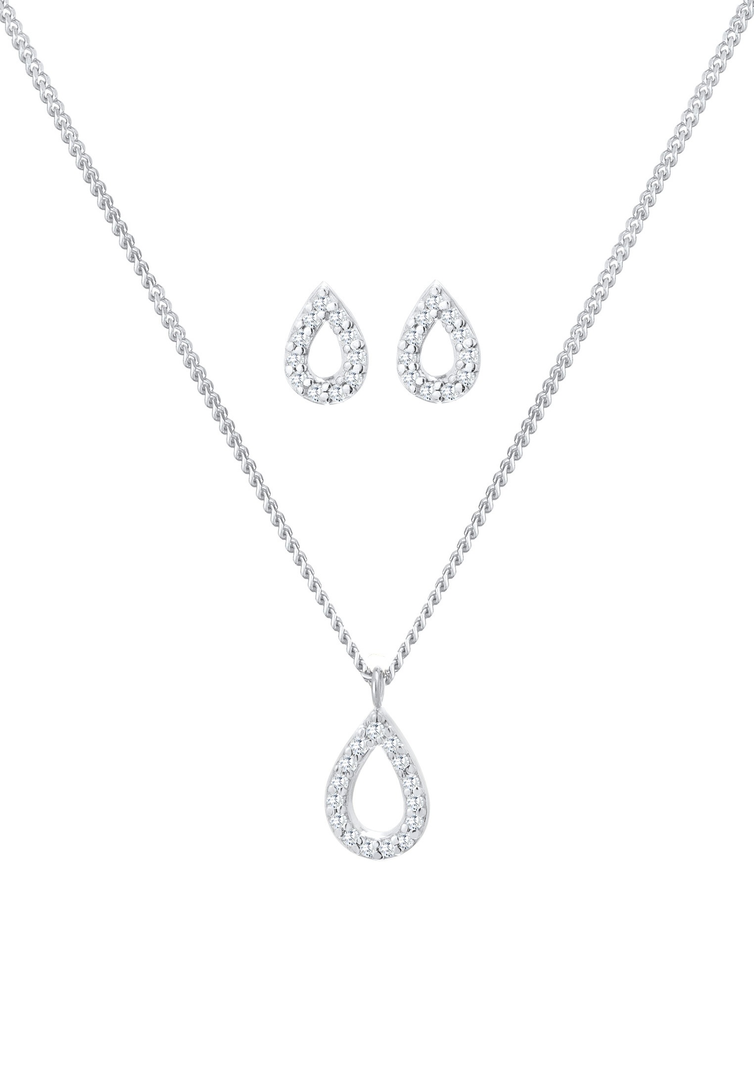 Elli Ohrring und Ketten Set »Schmuckset Tropfen Zirkonia Elegant 925 Silber«
