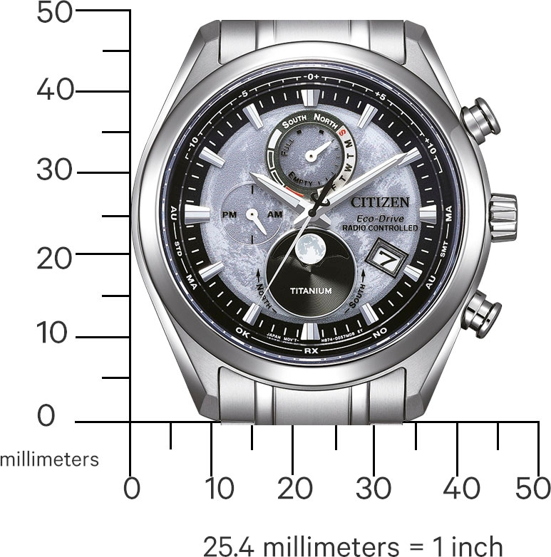 Citizen Funkchronograph »Tsuki-yomi«, Armbanduhr, Herrenuhr, Solar, Titan, Stoppfunktion, Mondphase