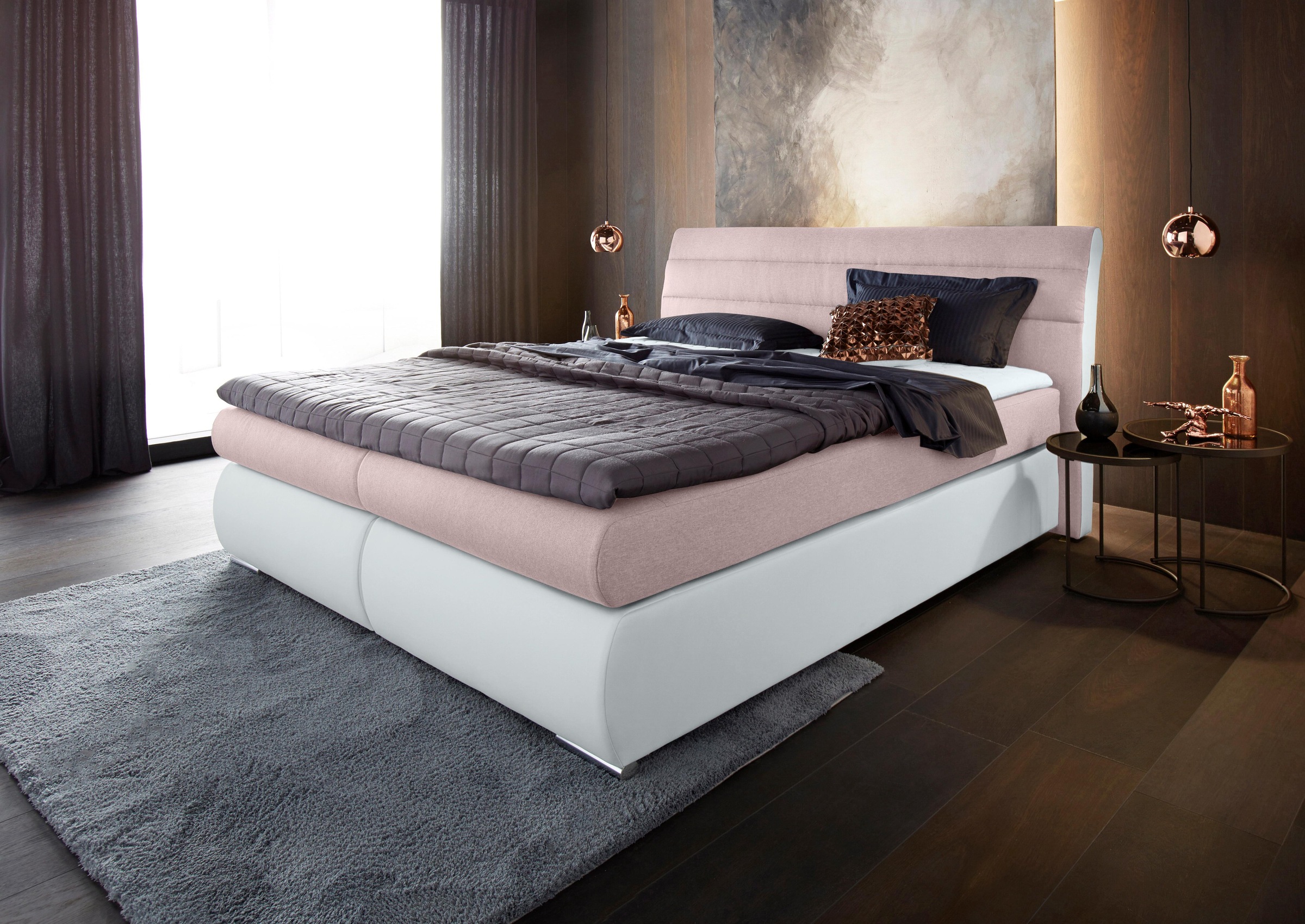 Places of Style Boxspringbett »Luna«, in Struktur-/Kunstleder-Mix, Überlänge 220 cm, bis zu 3 Härtegrade