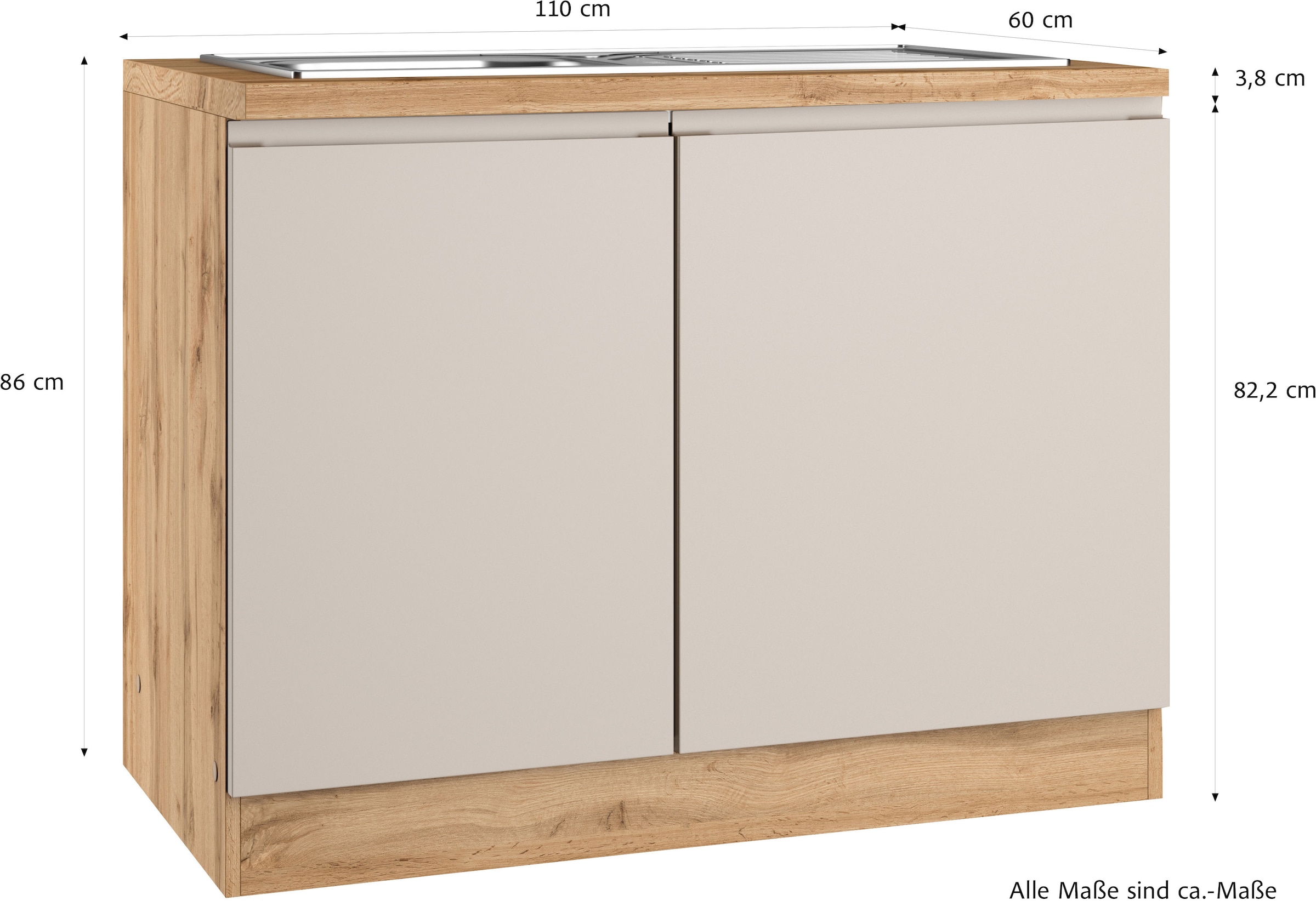 KOCHSTATION Spülenschrank »KS-Virginia,neu in verbesserter Ausführung« Stauraum, Softclose, ohne Armatur,  Breite 110 cm, inklusive Einbauspüle, Soft-Close