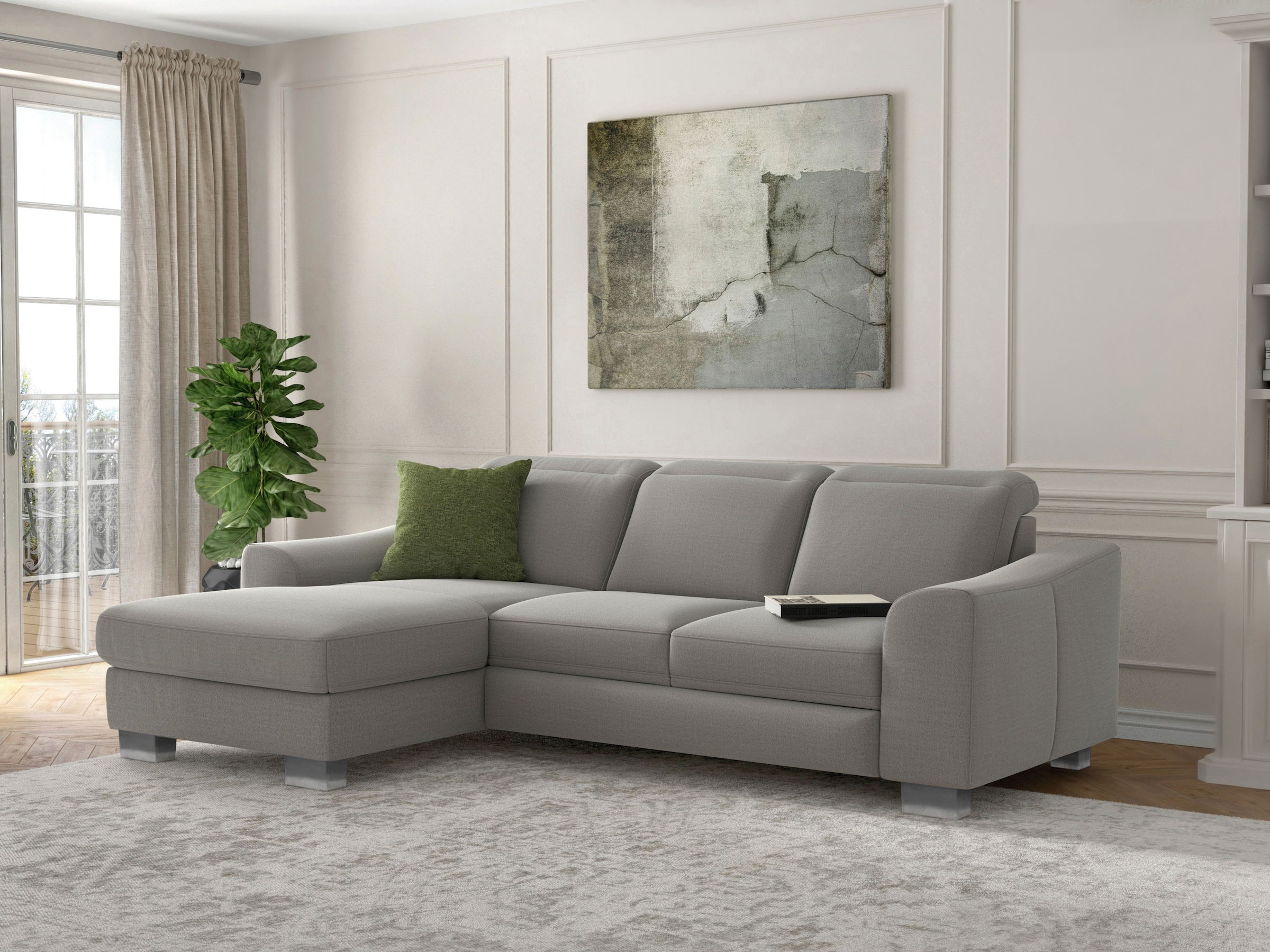 sit&more Ecksofa »Dundee L-Form«, mit Federkern und Edelstahlfüßen, wahlweise mit Kopfteilverstellung