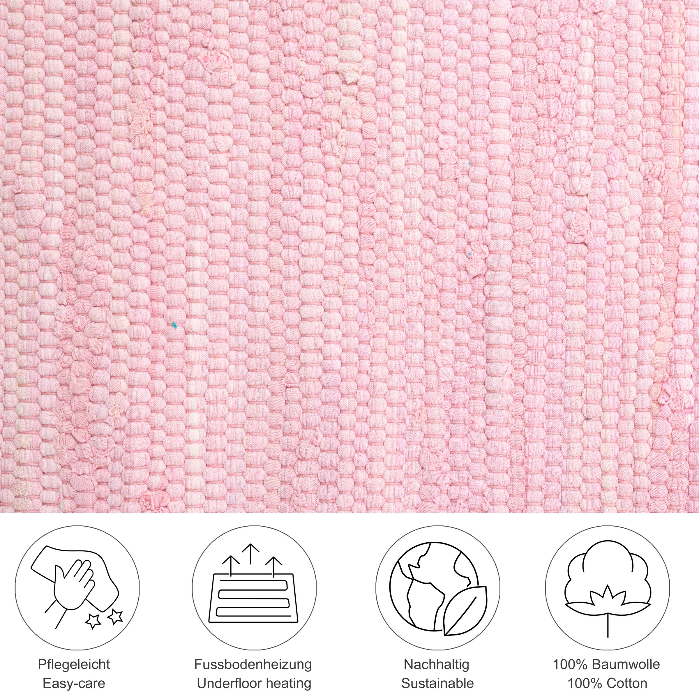 THEKO Teppich »Happy Cotton Fleckerl, handgewebt«, rechteckig, 5 mm Höhe, Flachgewebe, reine Baumwolle, meliert, mit Fransen, auch als Läufer
