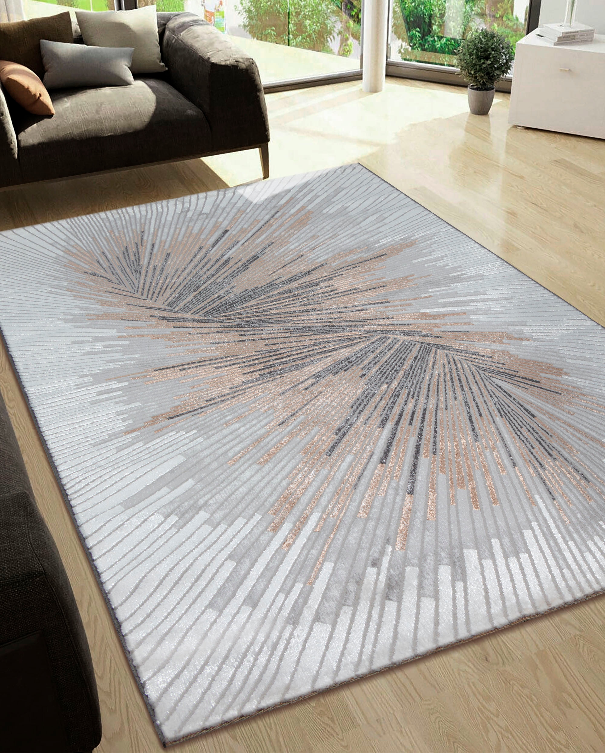 My Home Teppich »Elora Kurzflor« rechteckig 8 mm Höhe mit leichtem Glanz, Hoch Tief Struktur, elegantes Design, Wohnzimmer in silberfarben