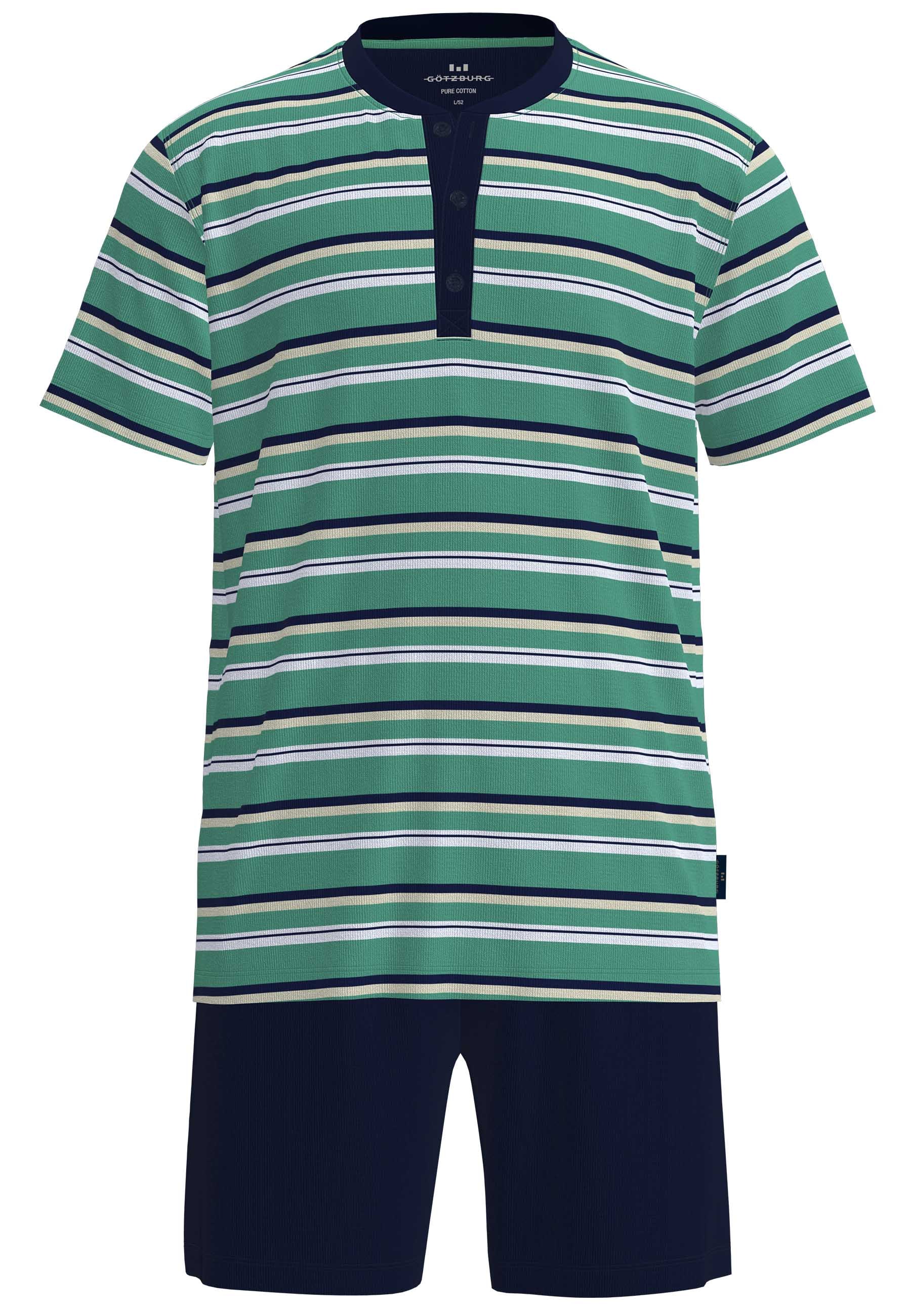 GÖTZBURG Shorty »Edingburgh« gestreift, kurz, Rundhalsausschnitt, mit Knopfleiste, Baumwolle
