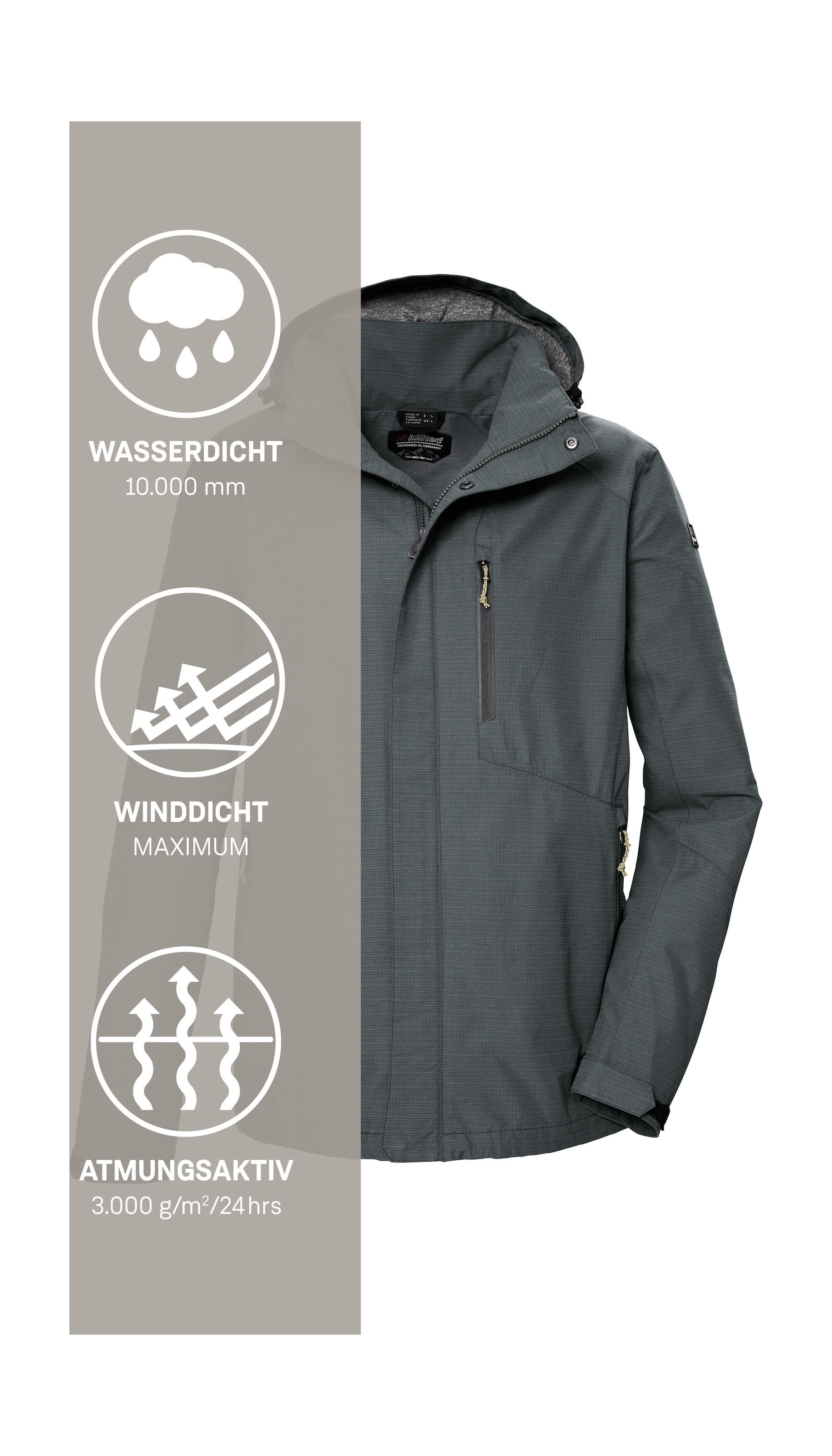 Killtec Funktionsjacke »KOS 256 MN JCKT« Wasser- und winddichte Herrenjacke, atmungsaktiv, abnehmbare Kapuze