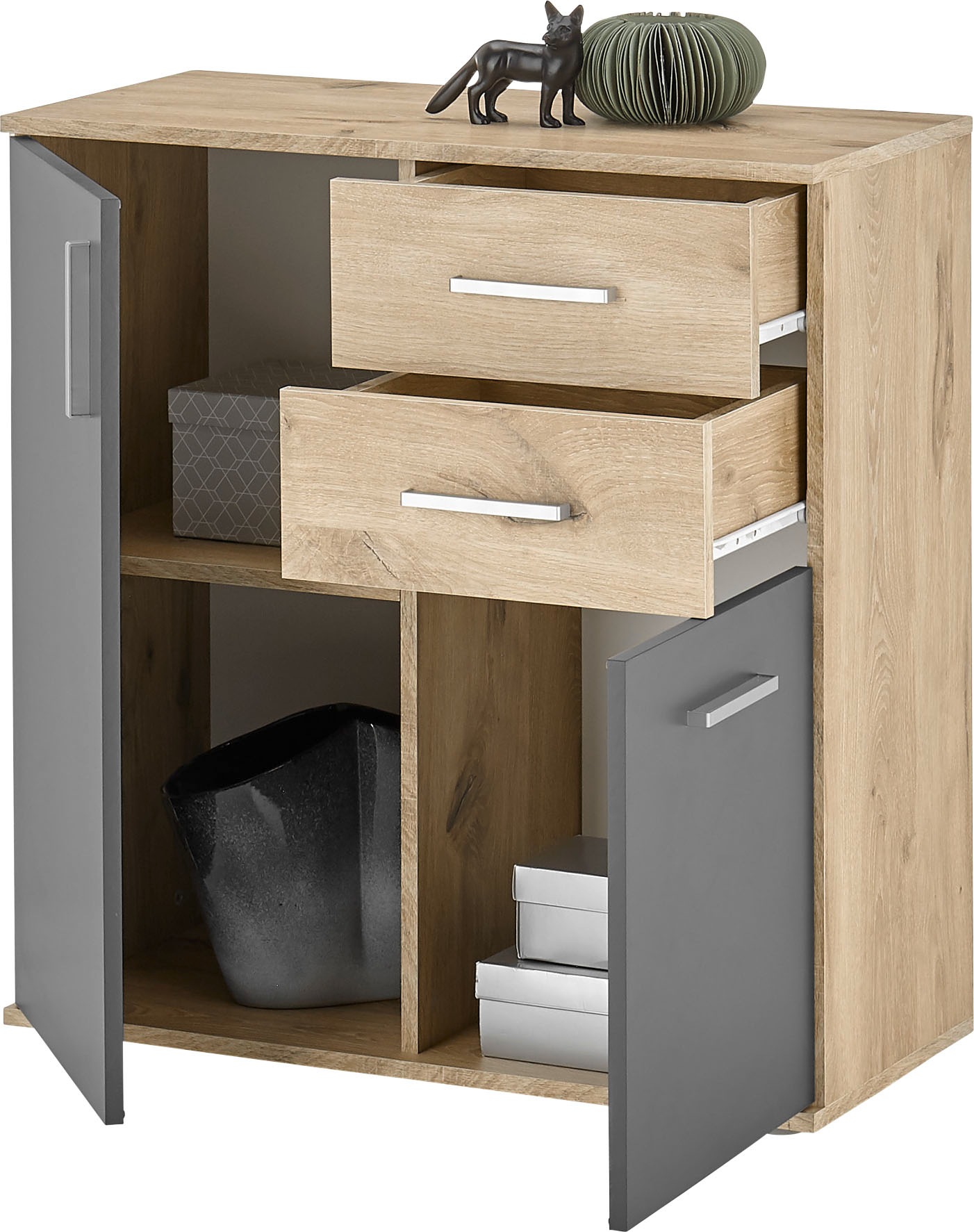 HBZ Kommode »BC-Drift-2, Universalschrank Stellmaß BxHxT 80x84x35 cm«, (1 St.), Kommode mit 2 Türen, 2 Schubkästen, 1 Einlegeboden