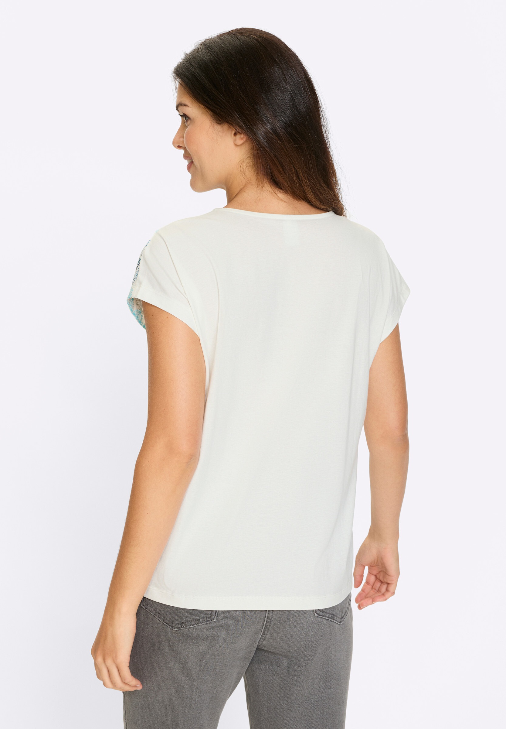 Sieh an! T-Shirt »Kurzarm-Shirt Kurzarmshirt mit platziertem Ethno-Druck«