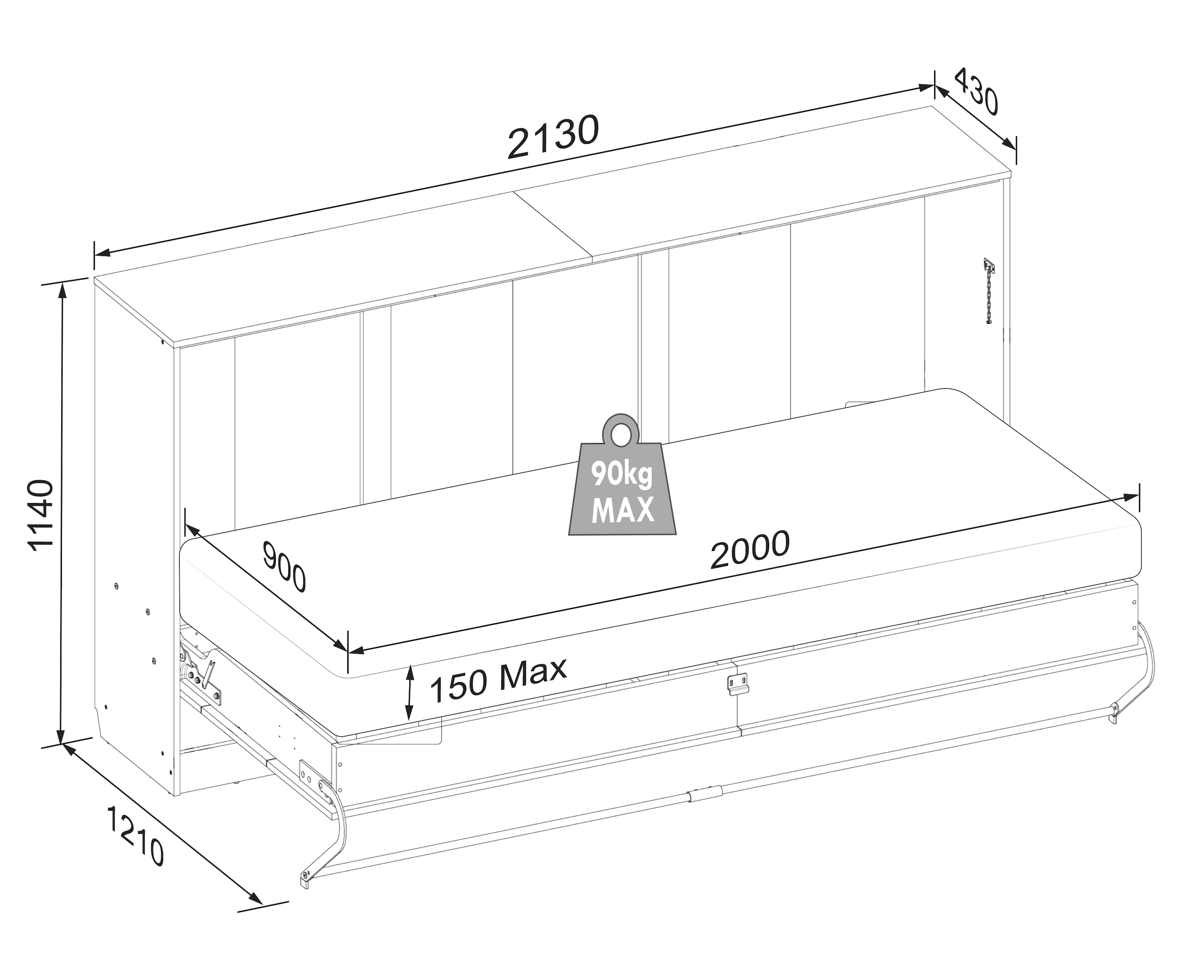VCM Stauraumschrank »Schrankbett, Wandklappbett Lattenrost 90x200 cm« 1 Stk. tlg.