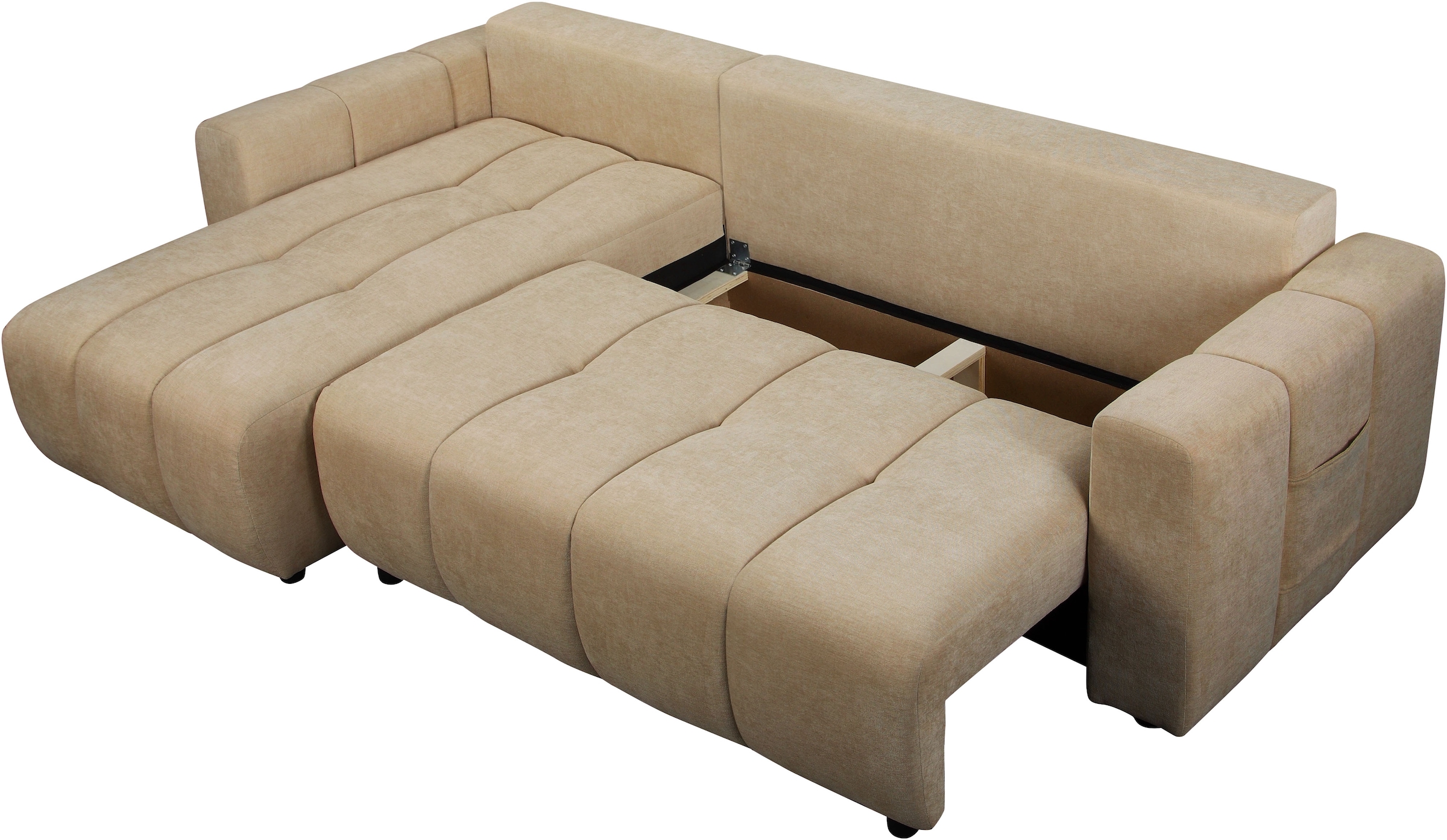 OTTO home Ecksofa »YLVAA L-Form, 241 cm/Schlafsofa (132/200)-OTTO. Verlässliche Qualität« Bettkasten, Tonnentaschen-Federkern, Feinstruktur weich