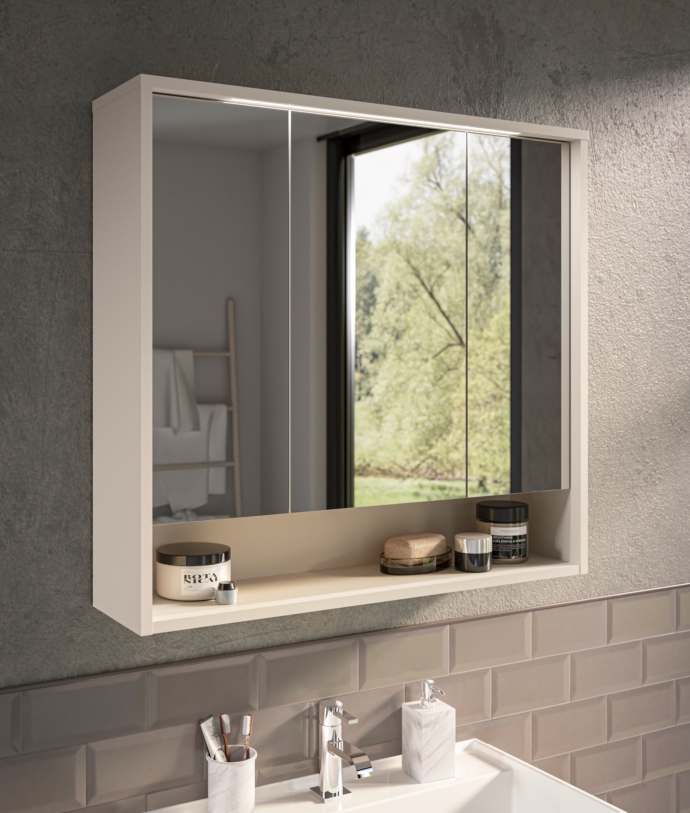 BASIC by Balculina Spiegelschrank »Lucera BxHxT 80x75x20 cm« 1 Stk. tlg. Breite 80cm, LED-Beleuchtung kaltweiß