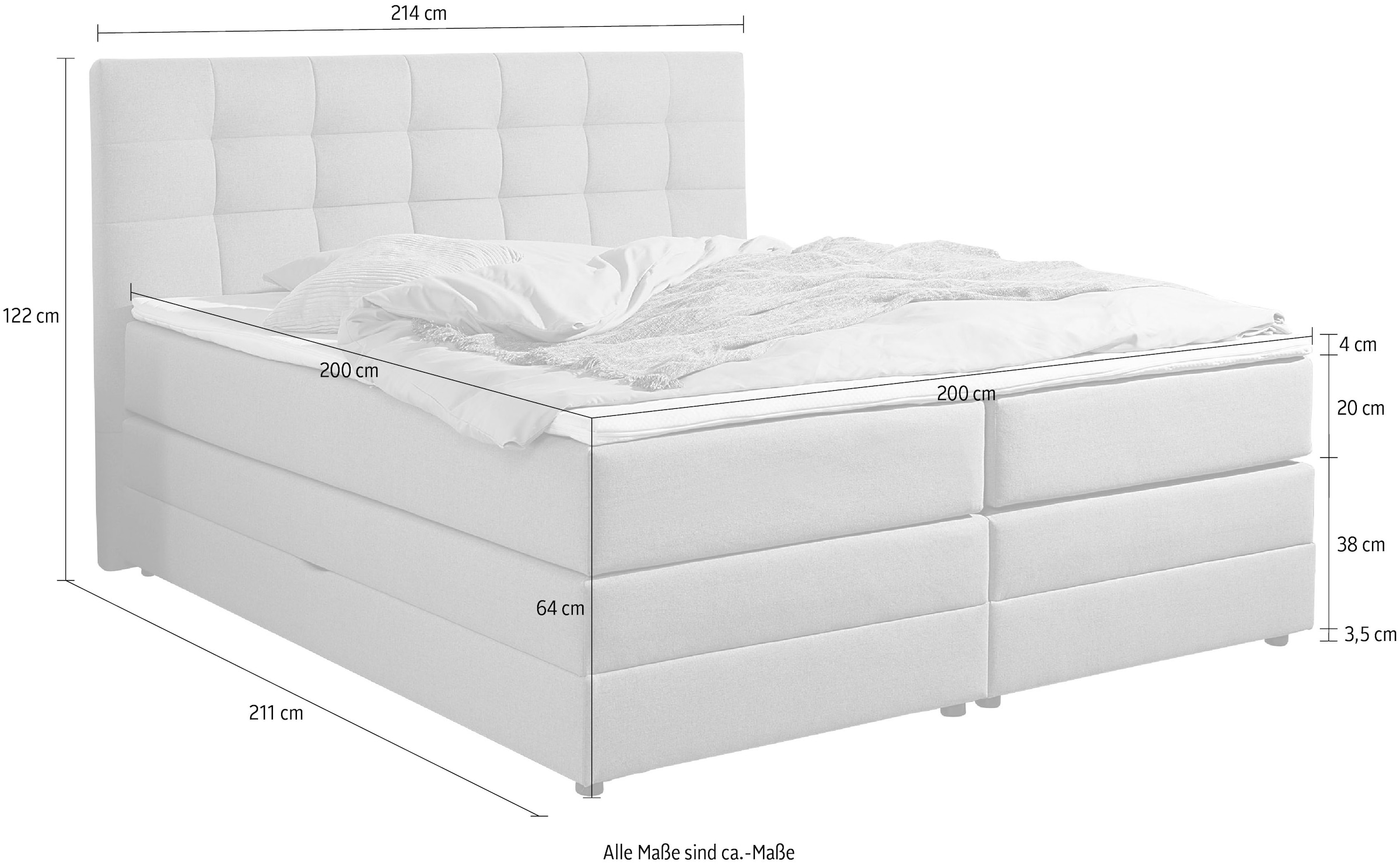 Places of Style Boxspringbett »Ethan«, inkl. Topper und geräumigen Bettkasten erhältlich in H2, H3 und H4